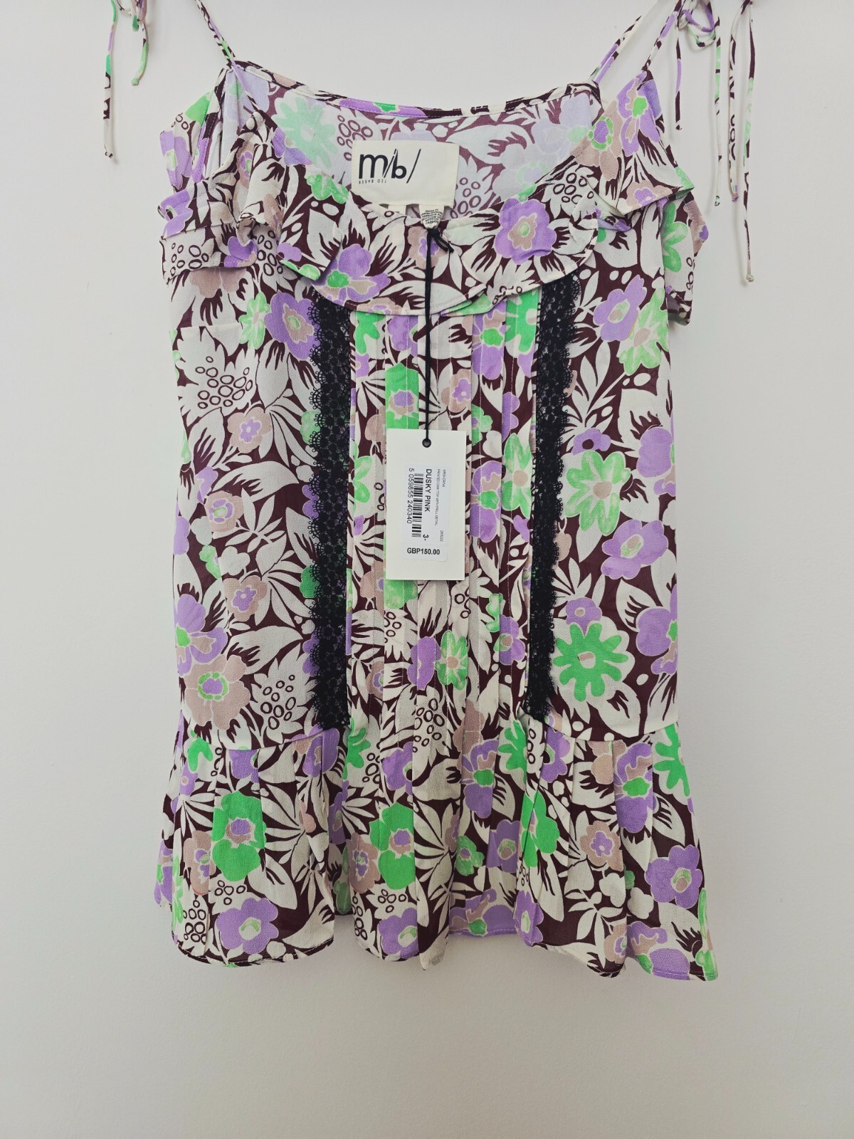 Ted Baker Multicolour Frill Cami Top Size 3 UK 12 14 Floral Ruffle Summer BNWT