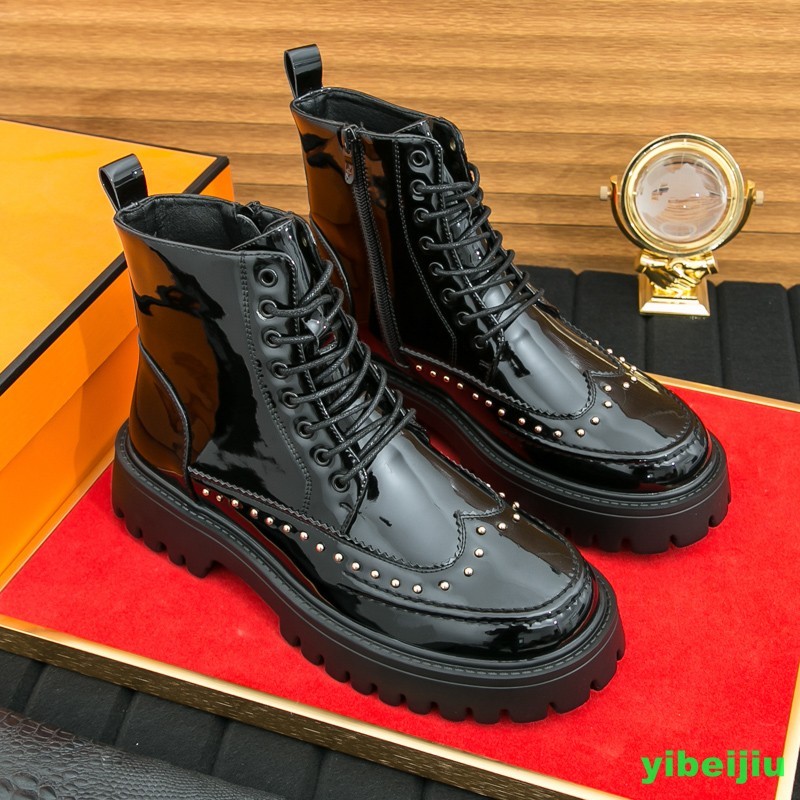 New Men’s High Top Platform Studded Ankle Boots Wing Tip Brogue Colorblock Shoes
