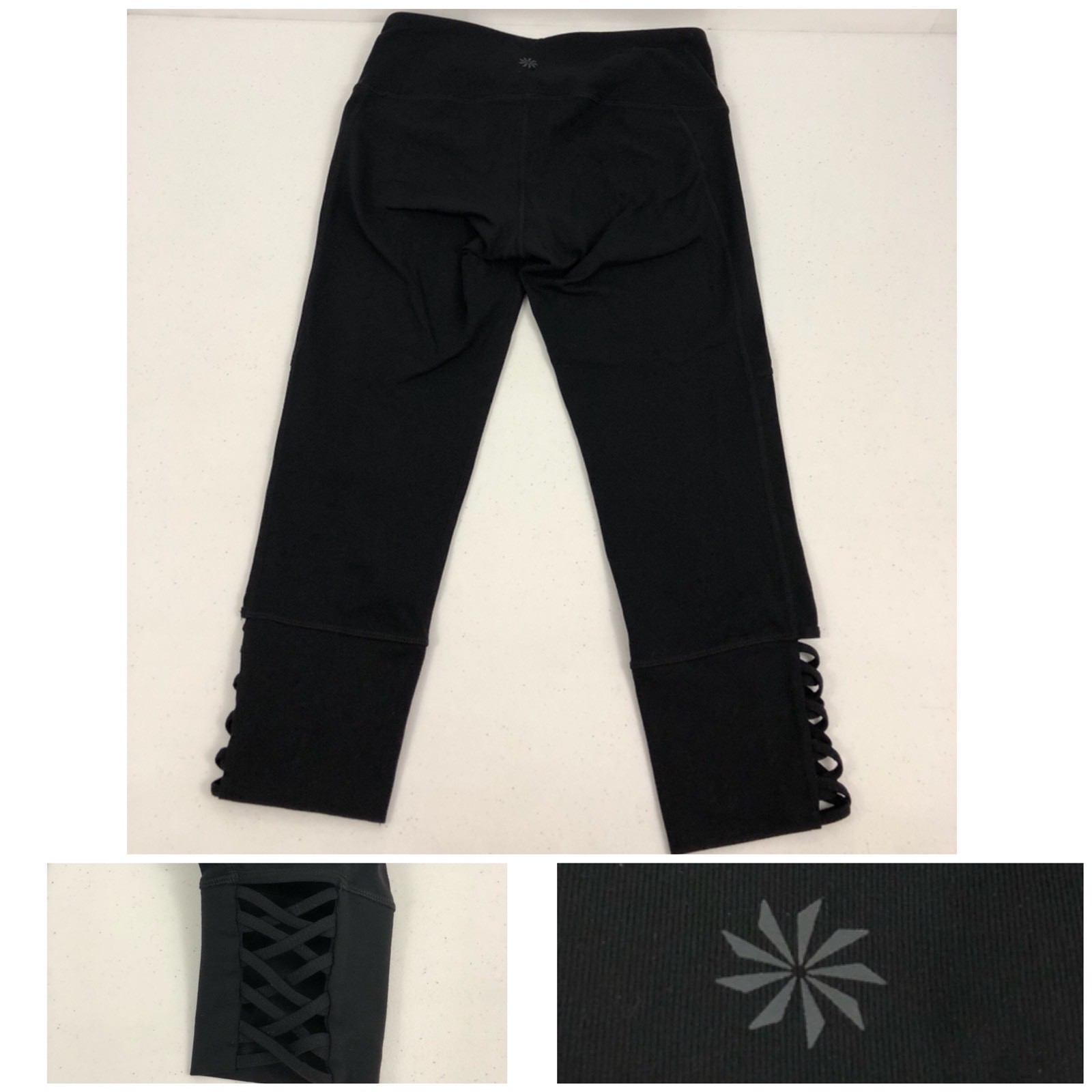 Athleta XS Capri Yoga Black Supplex Nylon Lycra Unique Design Rare EUC