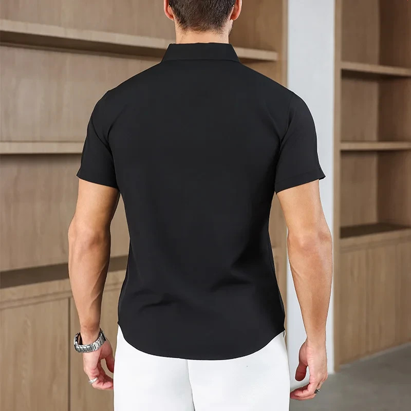 Men’s Business Casual Short Sleeve Shirt Summer Solid Color Top