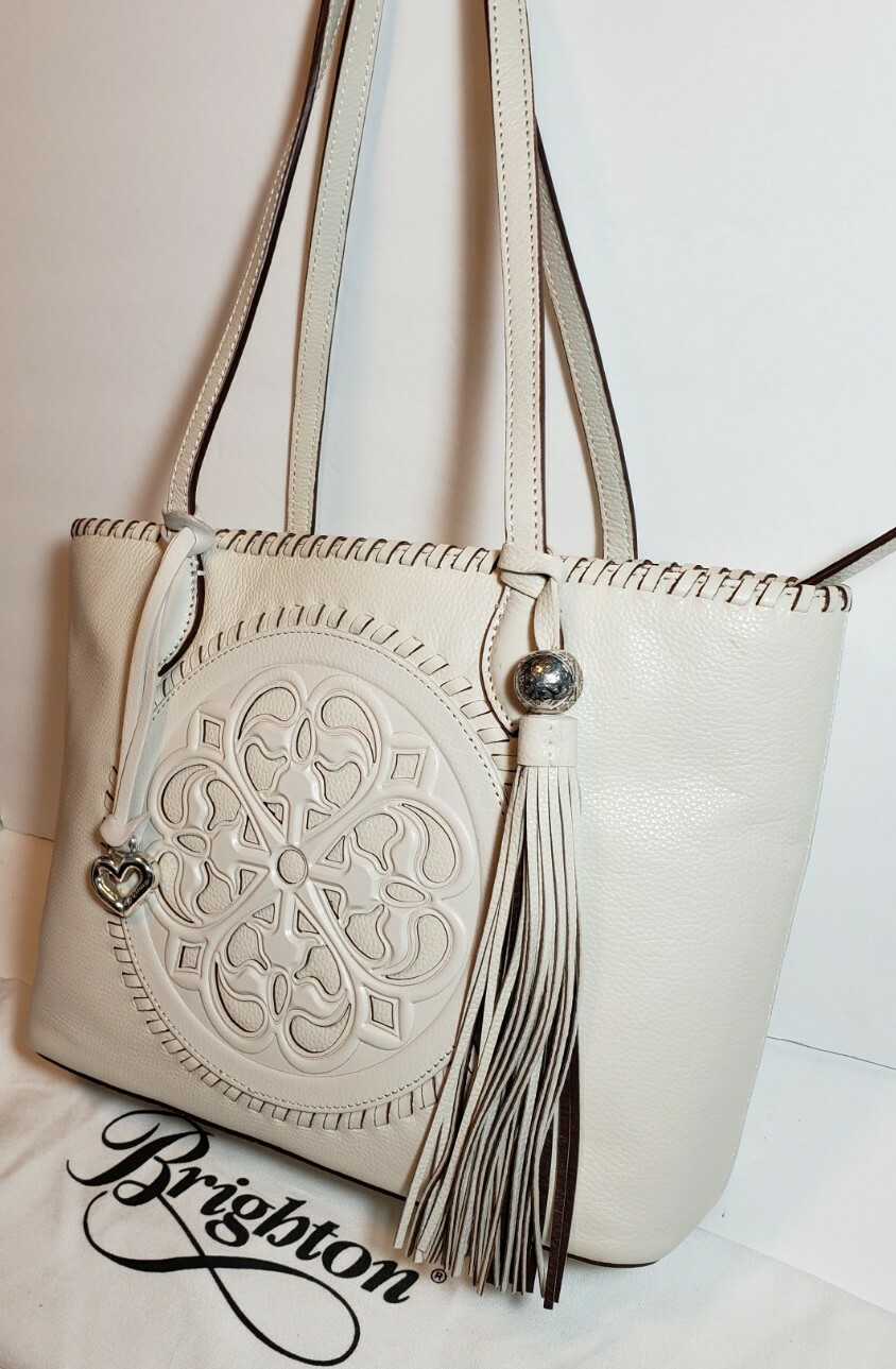 BRIGHTON FERRARA COLL. WHITE EMILIA MEDALLION TOTE SHOULDER HANDBAG NWOT $410