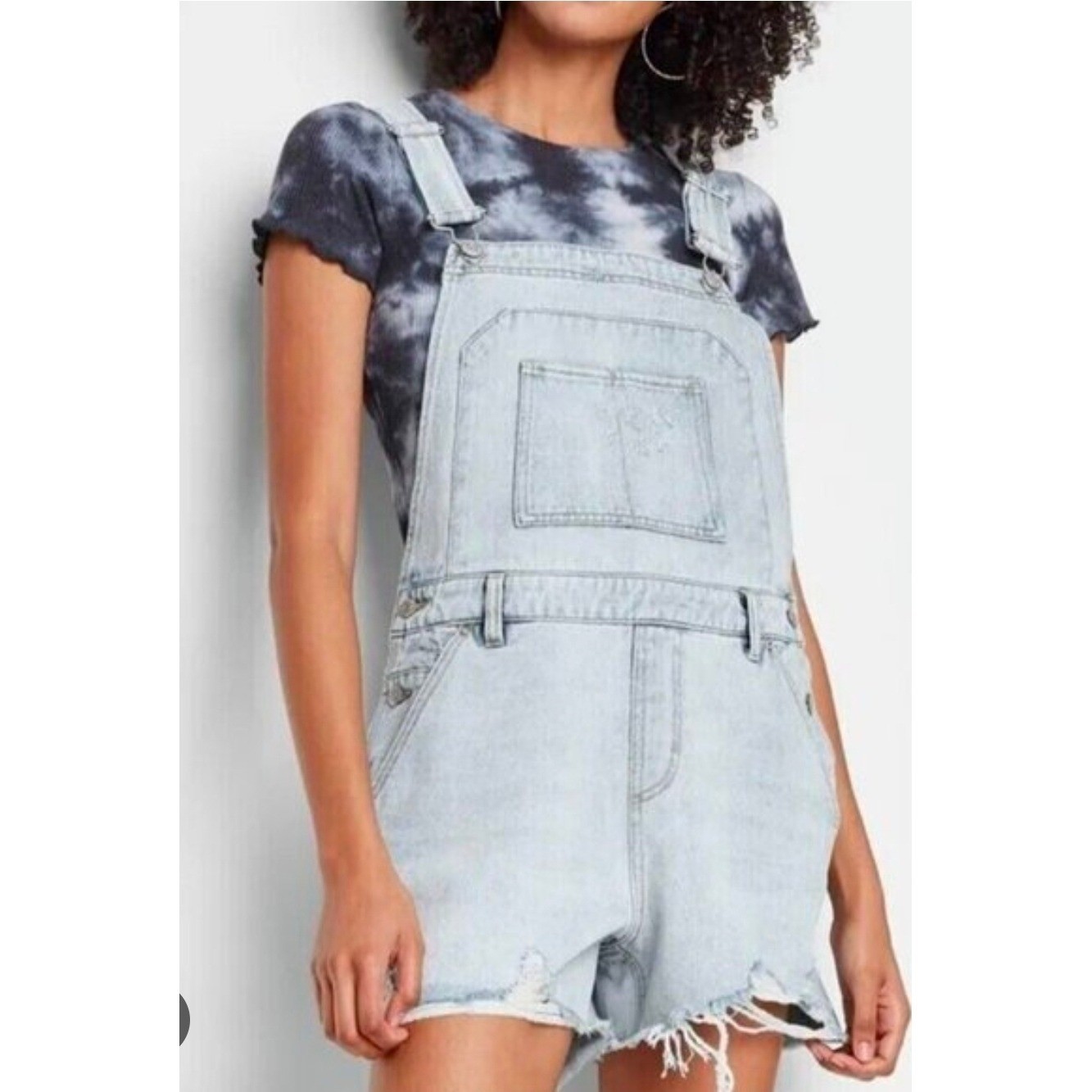 Distressed Denim Short Overalls Y2K 90s Festival Hippie Indie Boho Grunge XL