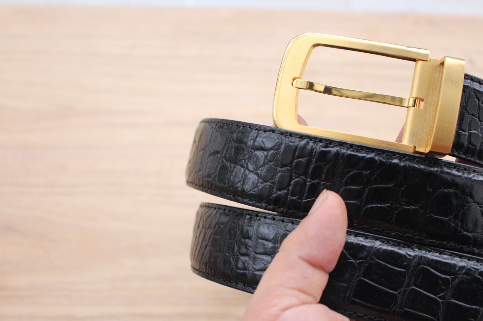 W 1.3 inch Black Genuine Alligator CROCODILE Belly LEATHER Skin Men’s Belt