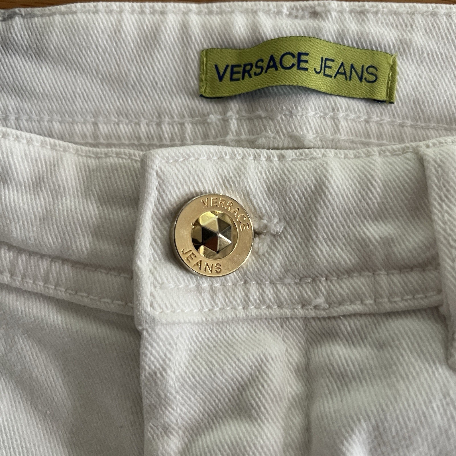 Versace Jeans Mens 32 White Denim Medusa Button Made Albania Distressed Slim