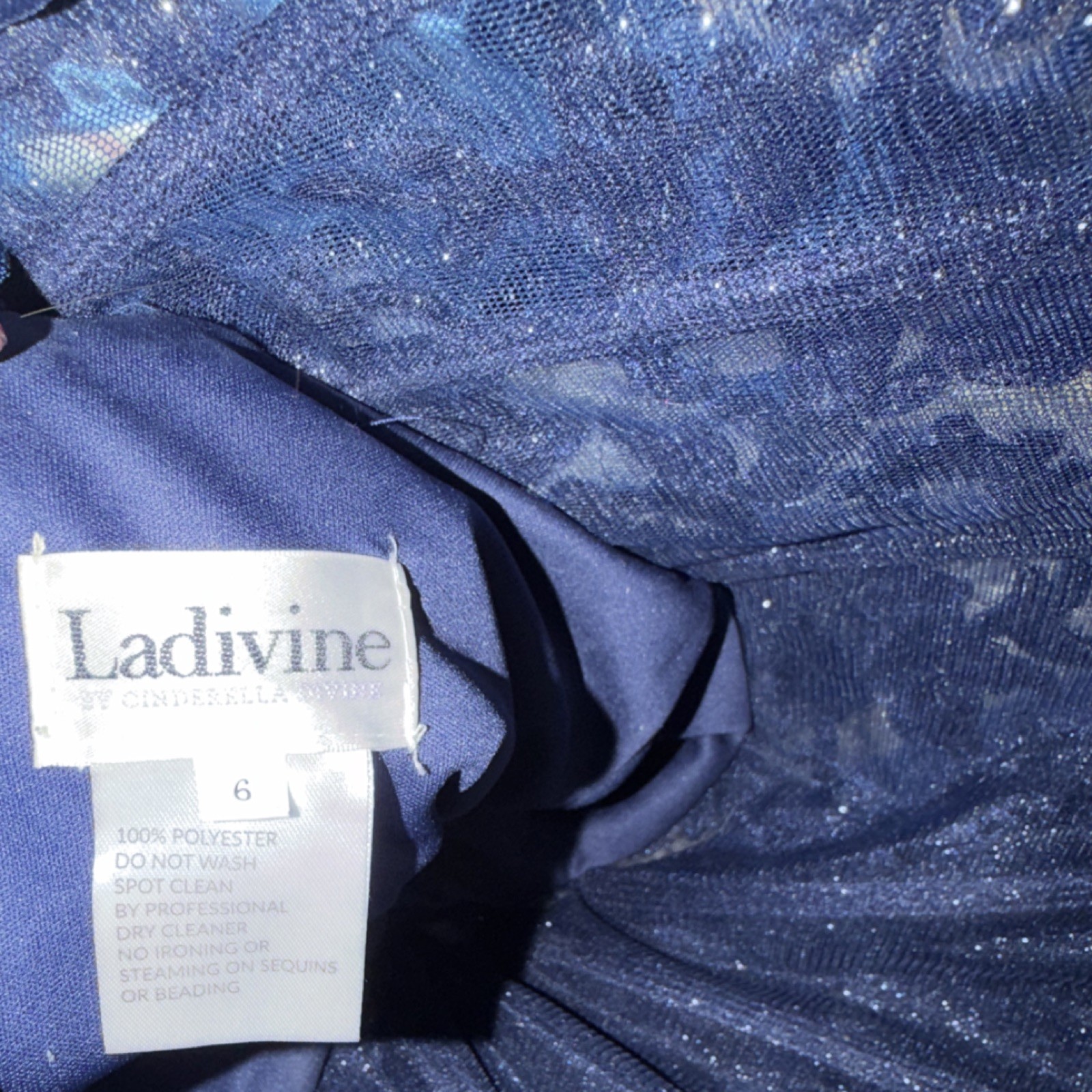 Ladivine by Cinderella Divine Navy Blue Sequined Formal Gown