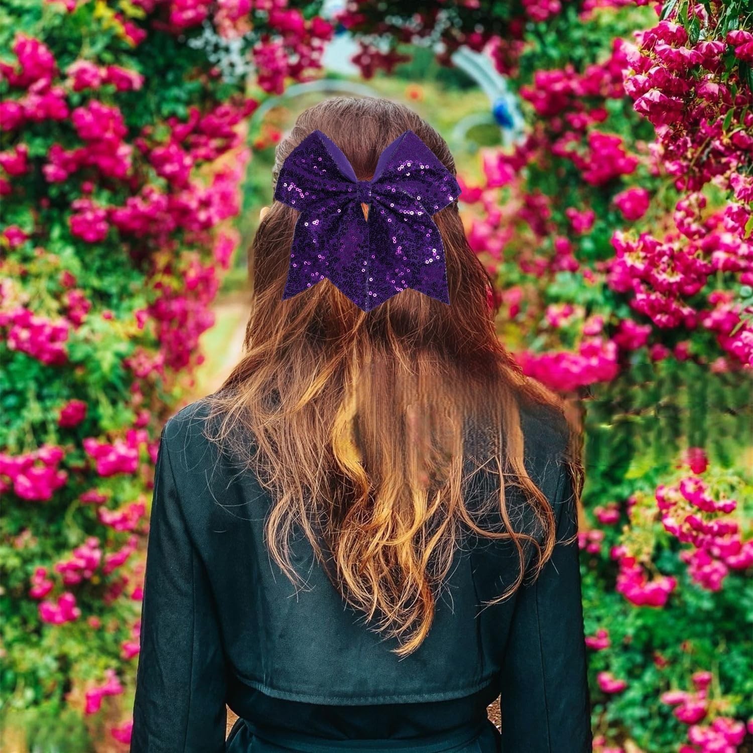 JOYRUBY 7 Inch Large Sequin Hair Bow Clips, 1 Count (Pack of 1), Dark Purple