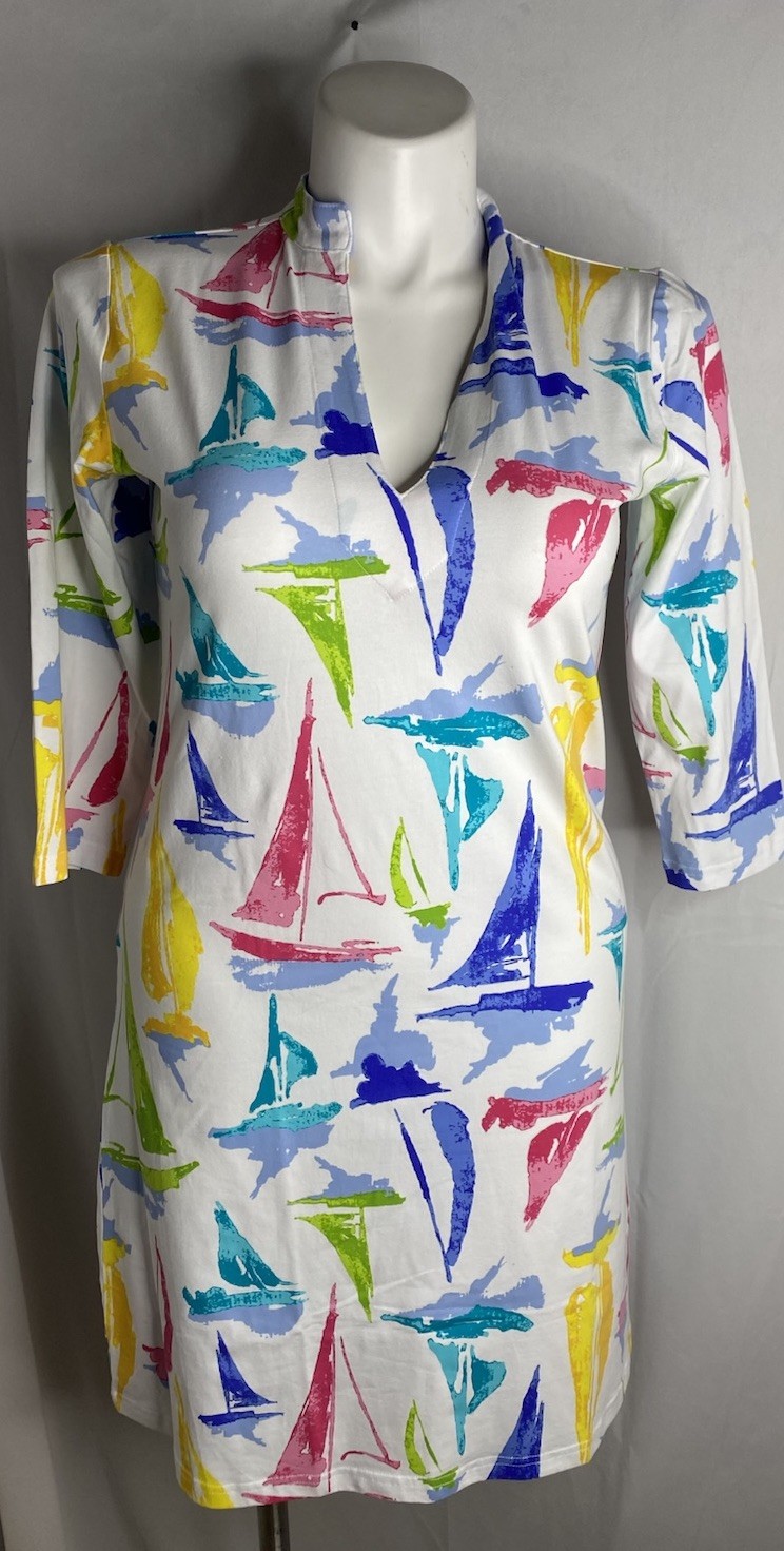 Ana Clare Dress 3/4 Sleeve Sz L Finlay Regatta Sailboat Dress NEW