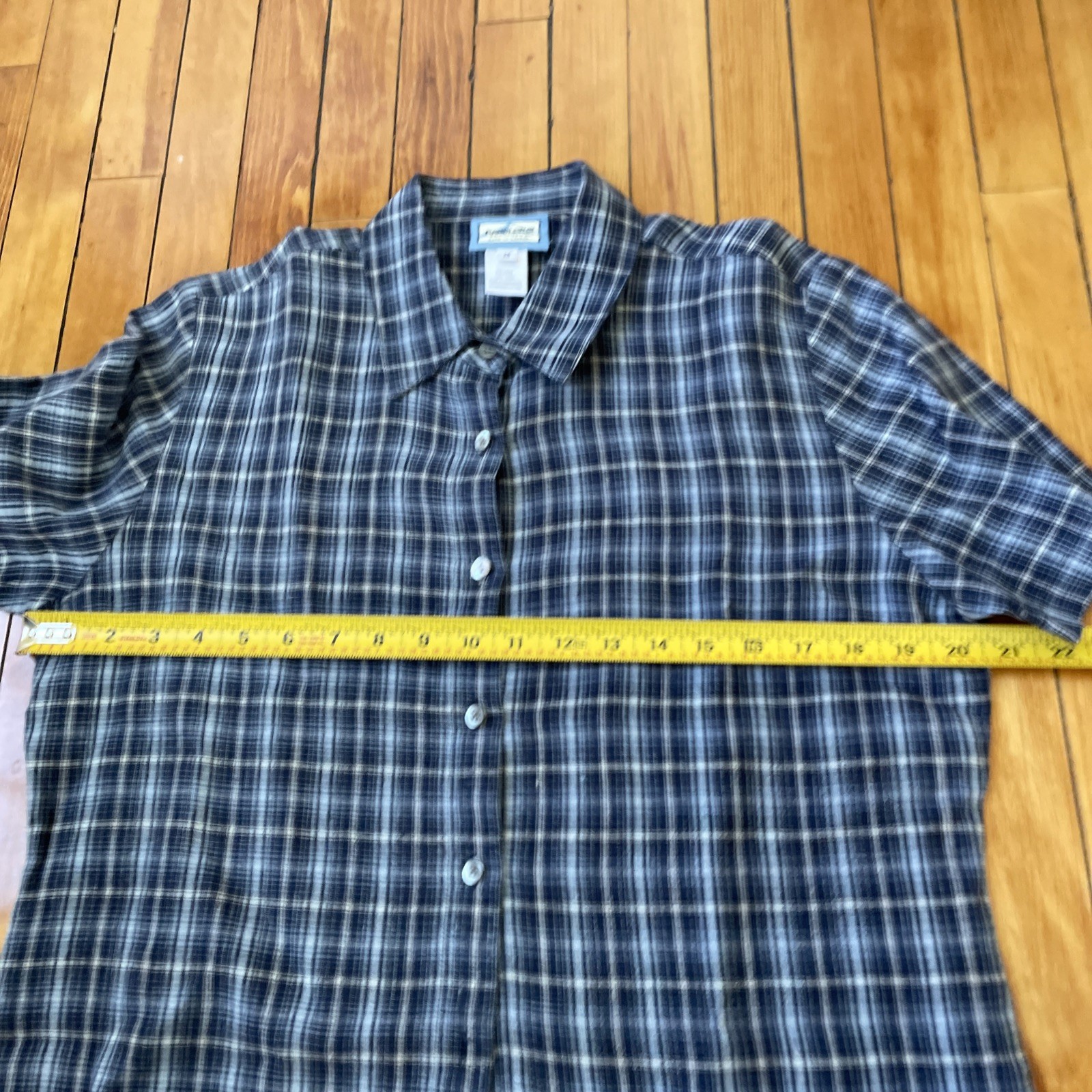 Vintage 90s Y2K Pendleton Blue Plaid 100% Linen Short Sleeve Button Up Womens M