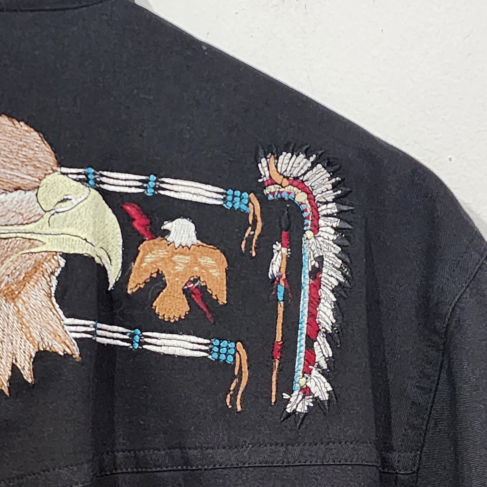Crazy Cowboy Mens Shirt Black Eagle Embroidered Southwestern Snap Front Size M