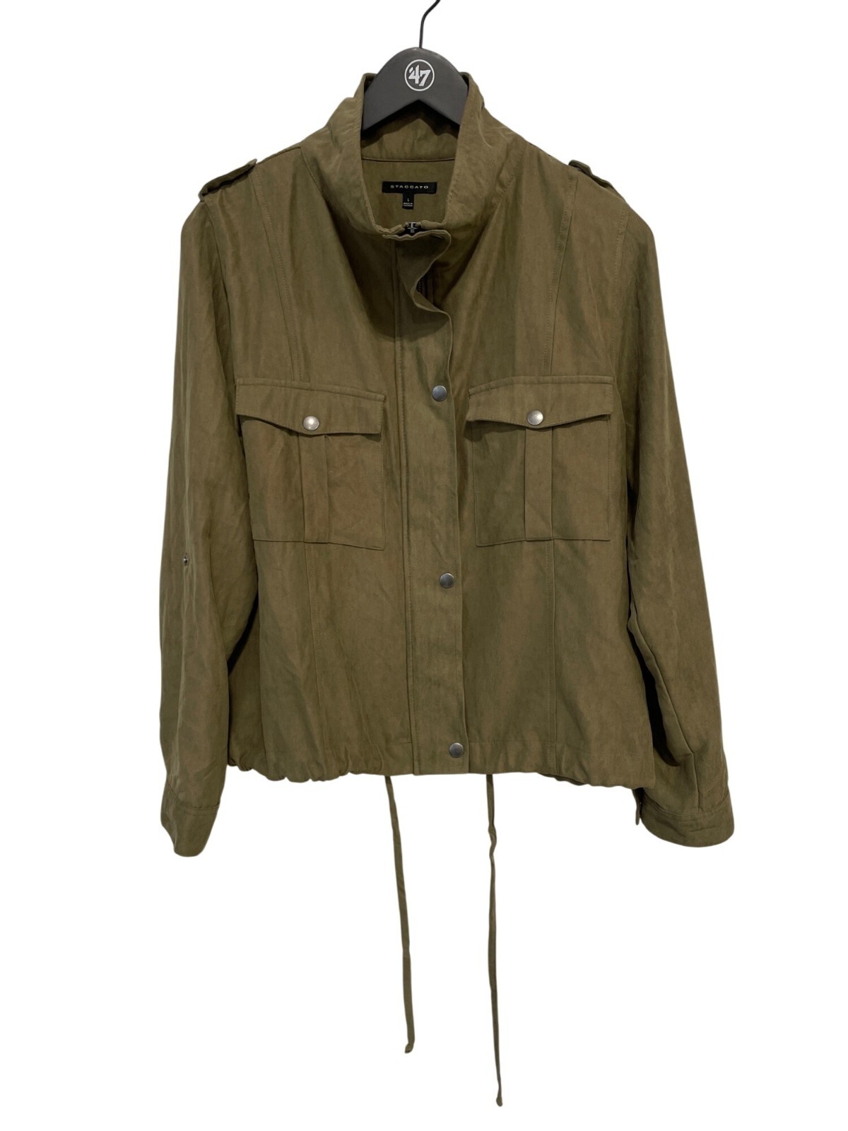 Staccato Snap Zip Front Utility Jacket Size L Long Sleeve Green Outdoor Workwear