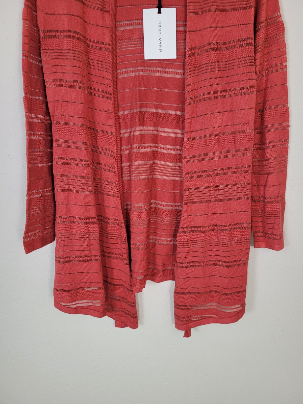 New 41 HAWTHORN M Stripe Open Front Textured Cardigan Women
