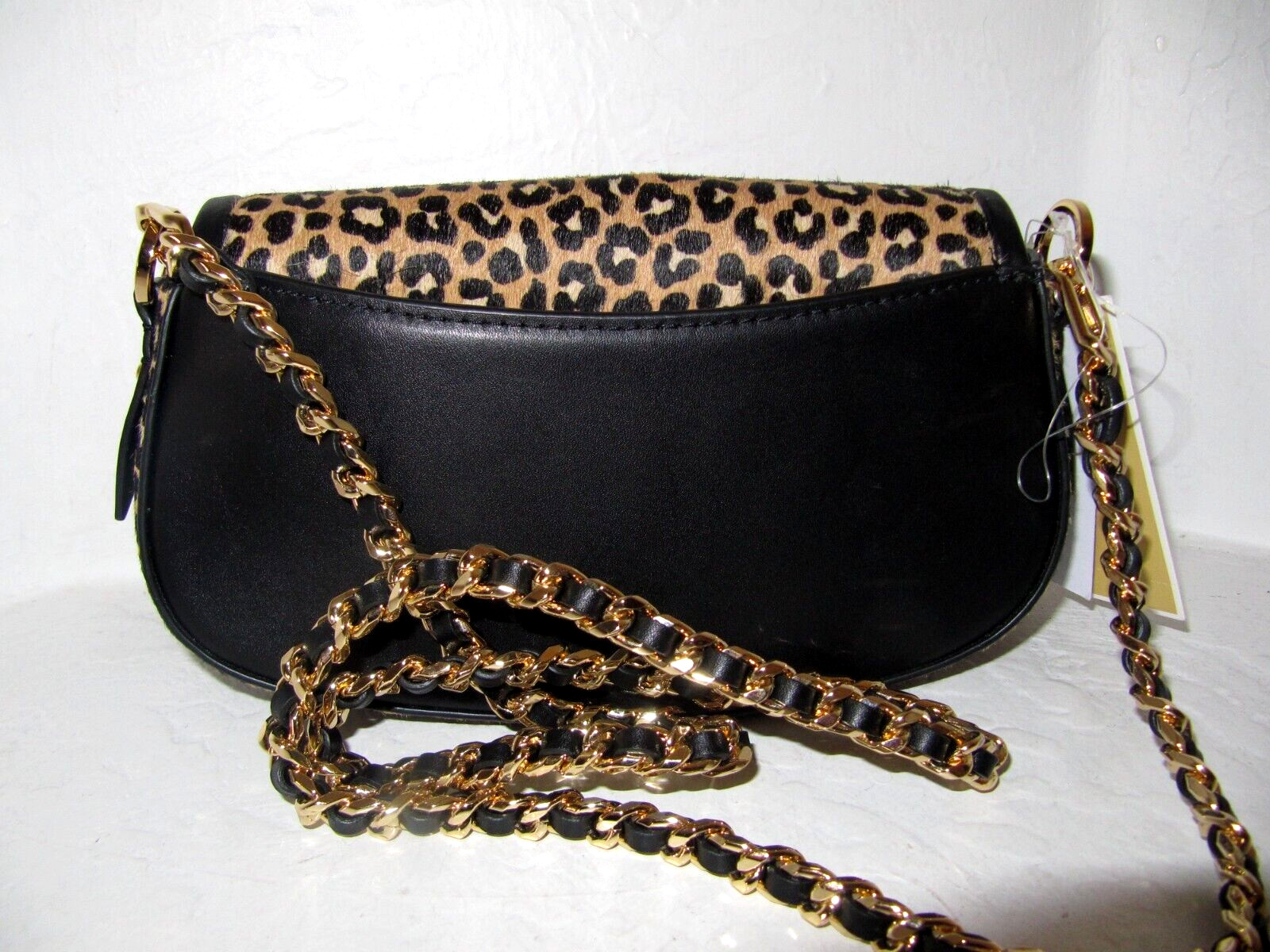 Michael Kors Mila Leopard Haircalf Small E W Chain Sling Messenger Bag NWT $328