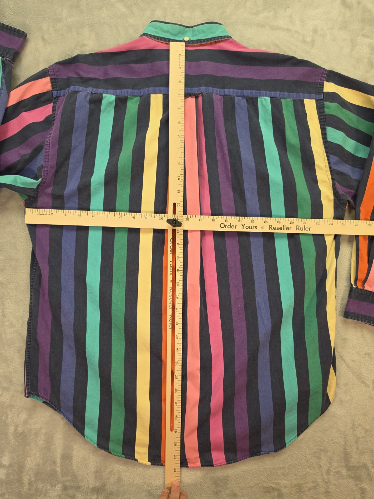 Norsport Button Down Shirt Rainbow Stripe Long Sleeve Cotton Large L Vintage
