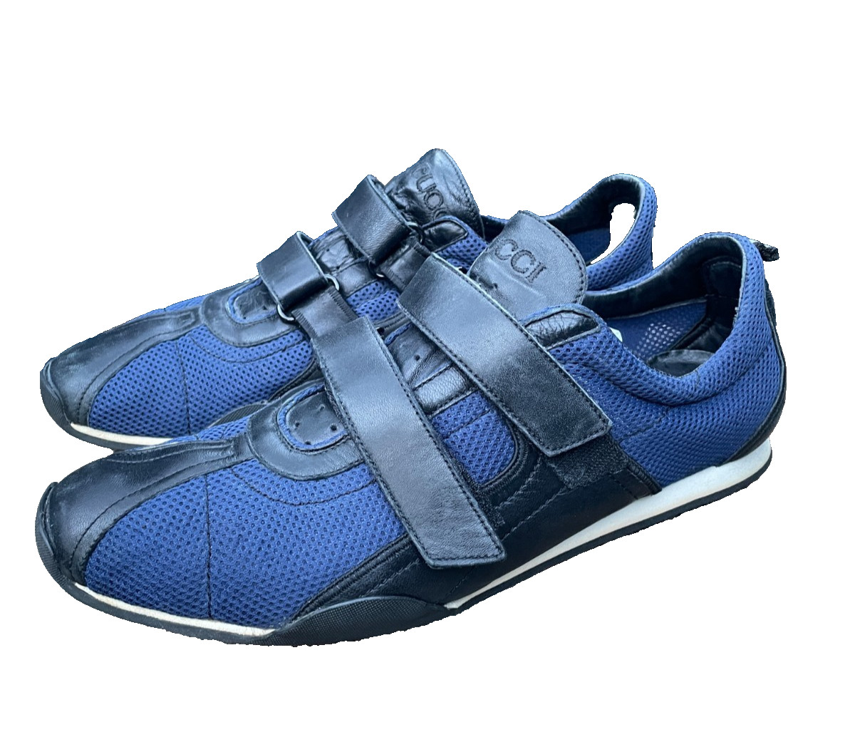 GUCCI Mesh and Leather Sneakers 11.5D strap closure