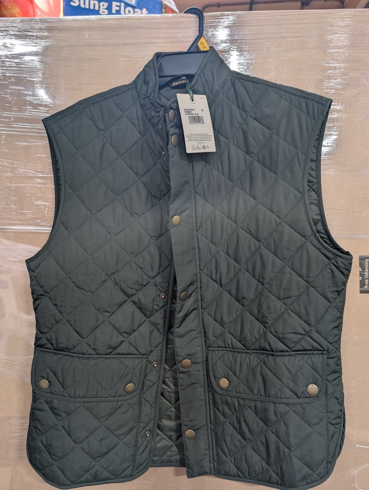 Barbour Men’s Olive Green Lowerdale Quilted Gilet Full Zip Vest Sz XL