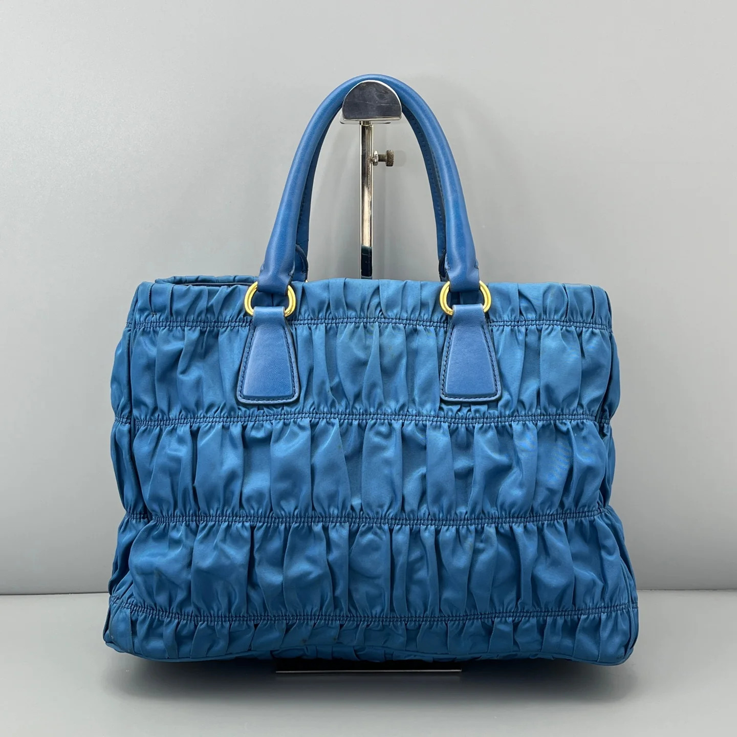 Prada Large Gaufre Buckle Satchel Blue Tessuto Nylon (ym051726a1r)