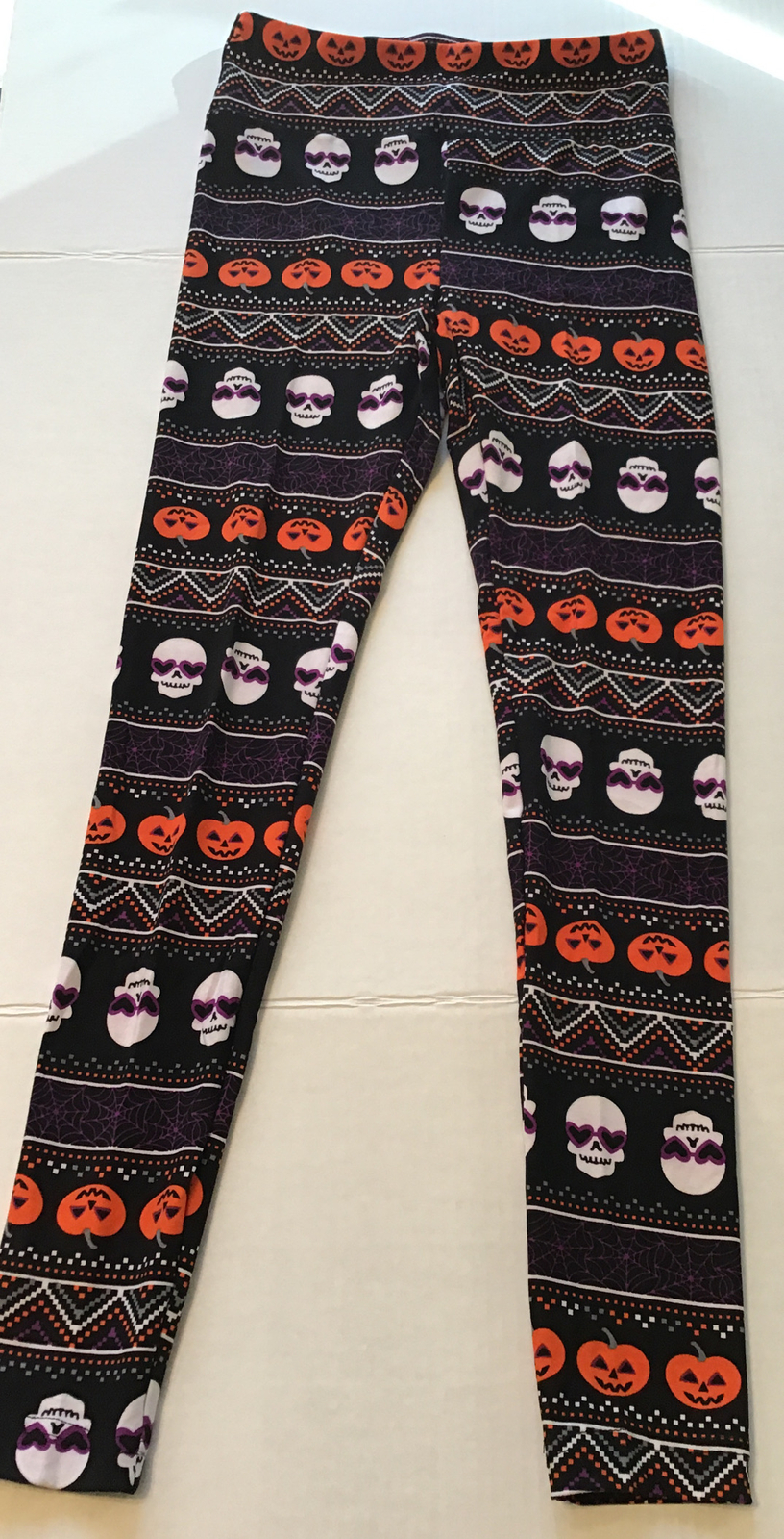 New Juniors S, M, L, XL, XXL, XXXL Halloween Skull Pumpkins Sueded Leggings