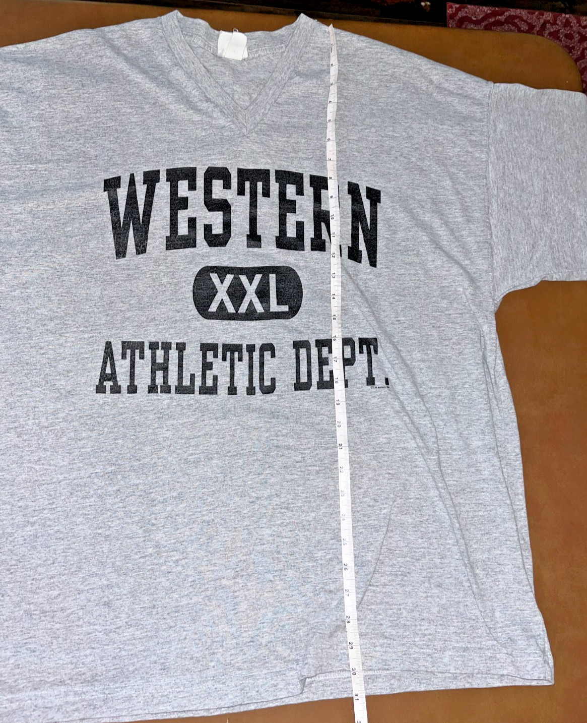 VINTAGE WESTERN XXL ATHLETIC DEPT. HALF SLEEVE T-SHIRT Grey V-Neck College WIU