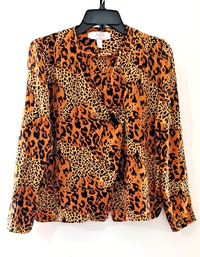 I Magnin Vintage Blouse Leopard Print – 100% Silk (1980’s – 1990’s) Size 16 ***