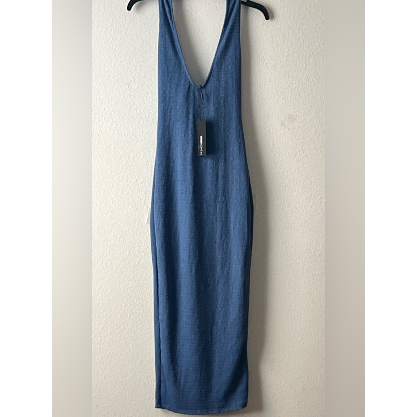 Fashion Nova Dusty Blue Backless Ribbed Tank Top, Size S