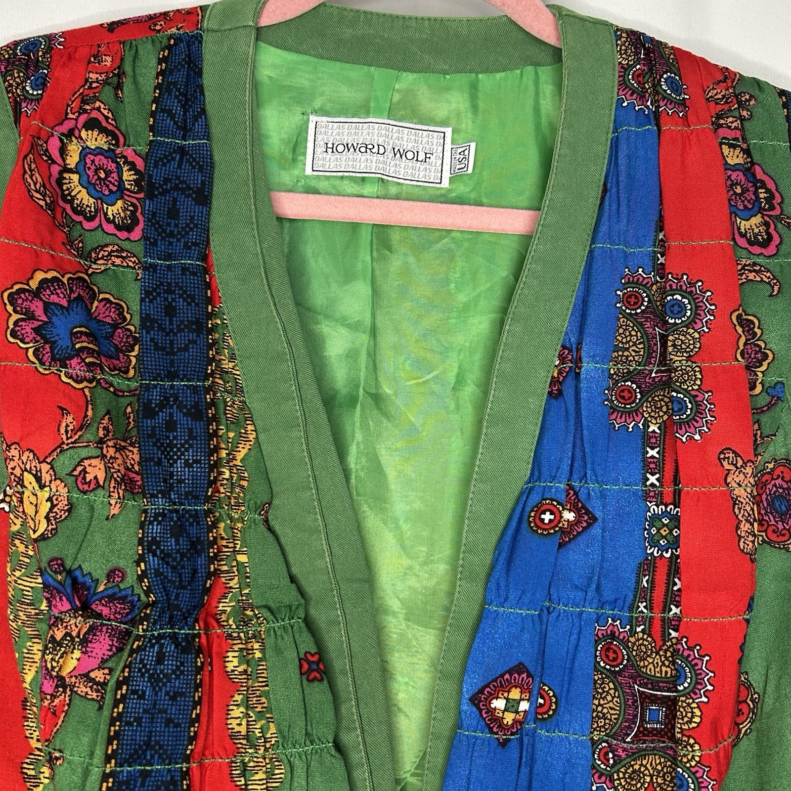 Howard Wolf Womens Vest Size 4 Green Multicolor Floral Print Boho Boutique VTG