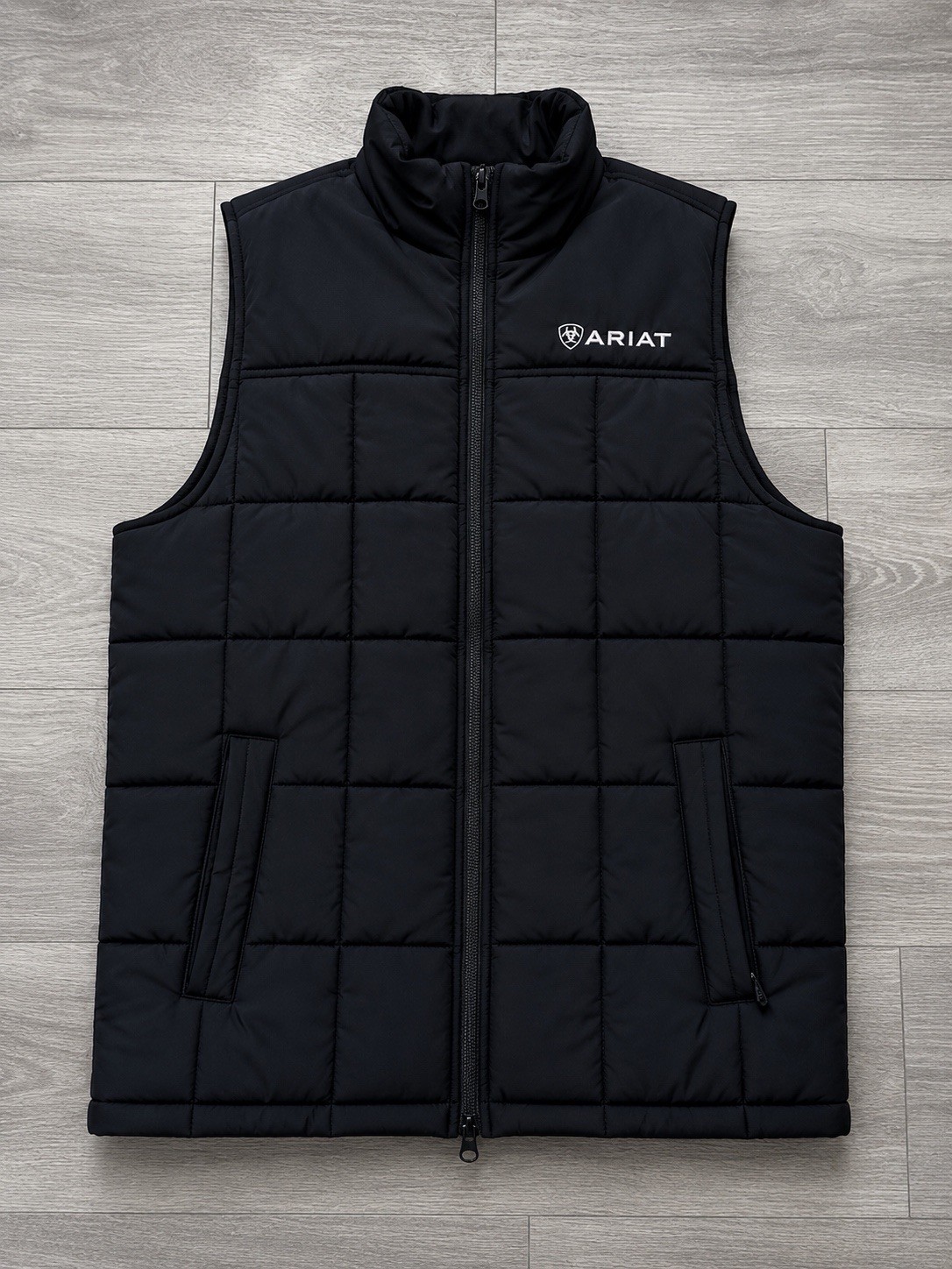 Ariat Men’s Black Quilted Full Zip Puffer Vest Stand-Up Collar Size S