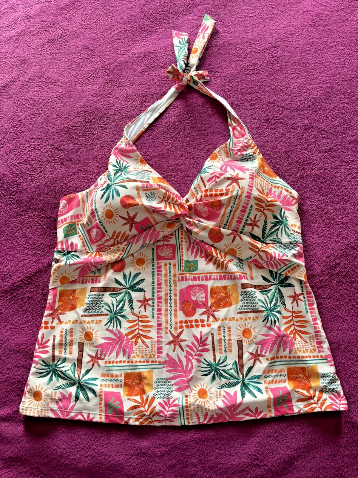 BNWT Matalan UK 26 White Pink Beach Padded Swim Tankini
