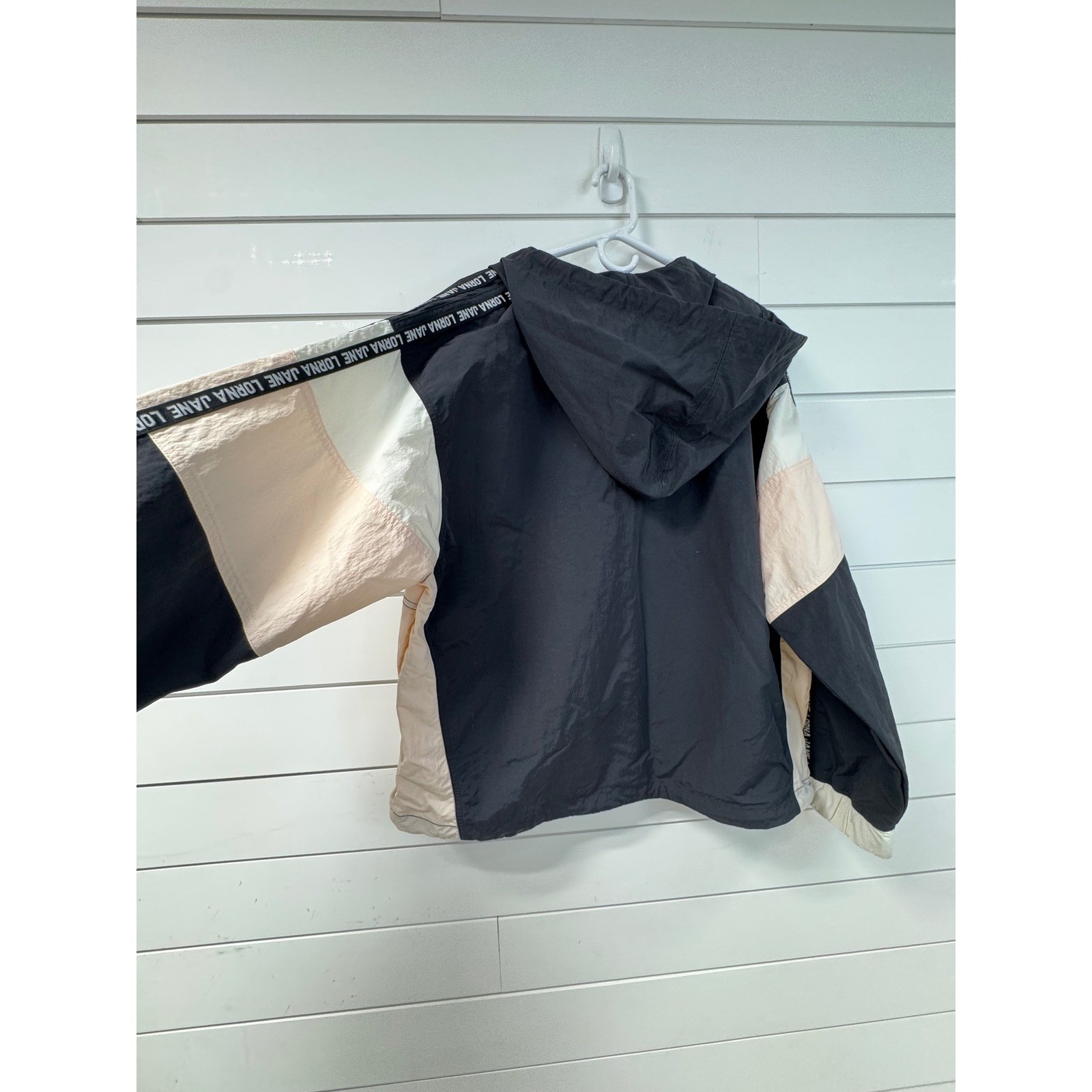 Lorna Jane Flashback Windbreaker Jacket Colorblock Hooded Black Peach New XL