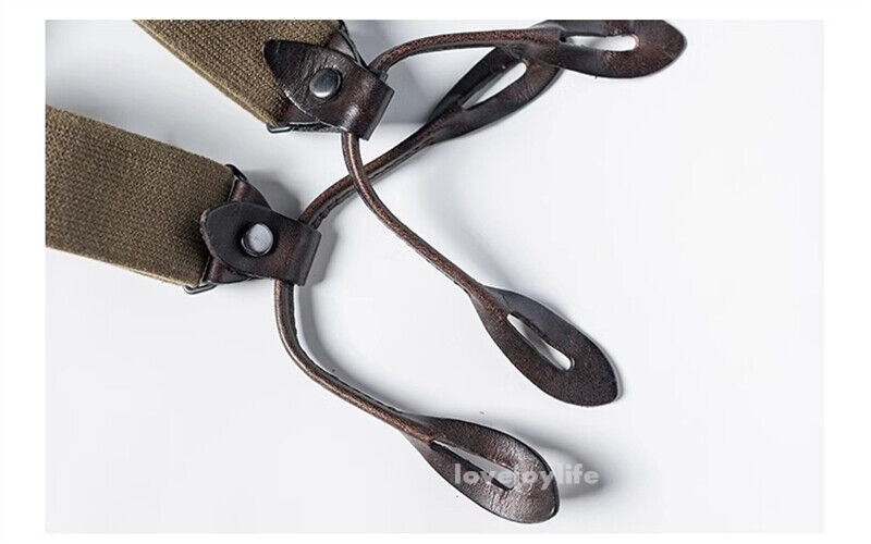 Bronson USAF X-Back Genuine Leather Suspenders Adjustable Elastic Straps Braces