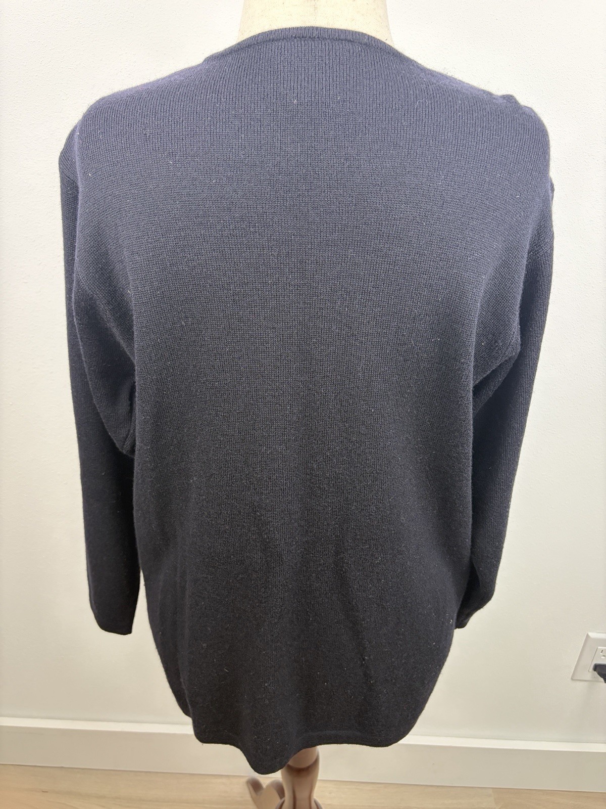 Talbots Petites L Black 100% Merino Wool Cardigan Sweater Gold Buttons