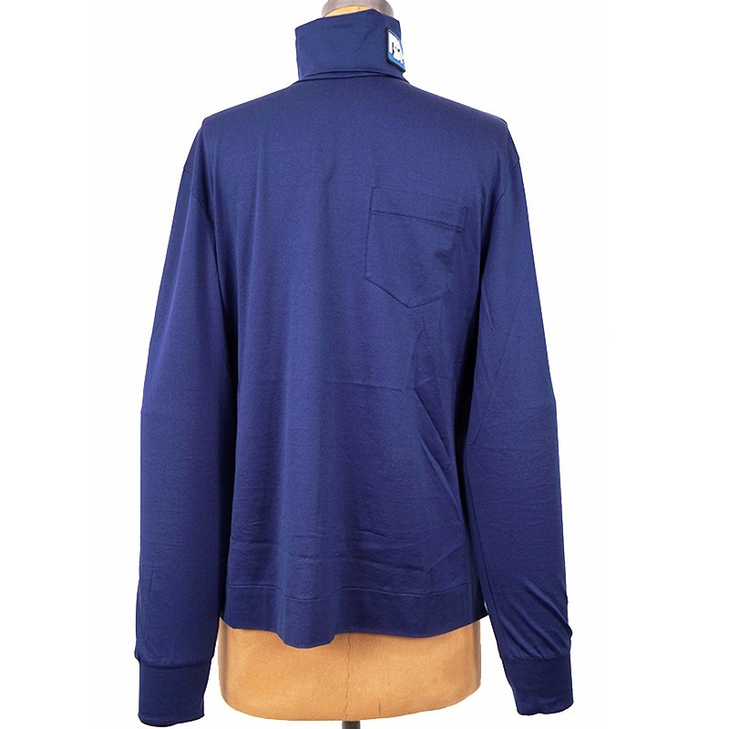 sz L NEW $1080 PRADA Men’s Cina Blue Cotton RUBBER LOGO Fold Over TURTLENECK TOP