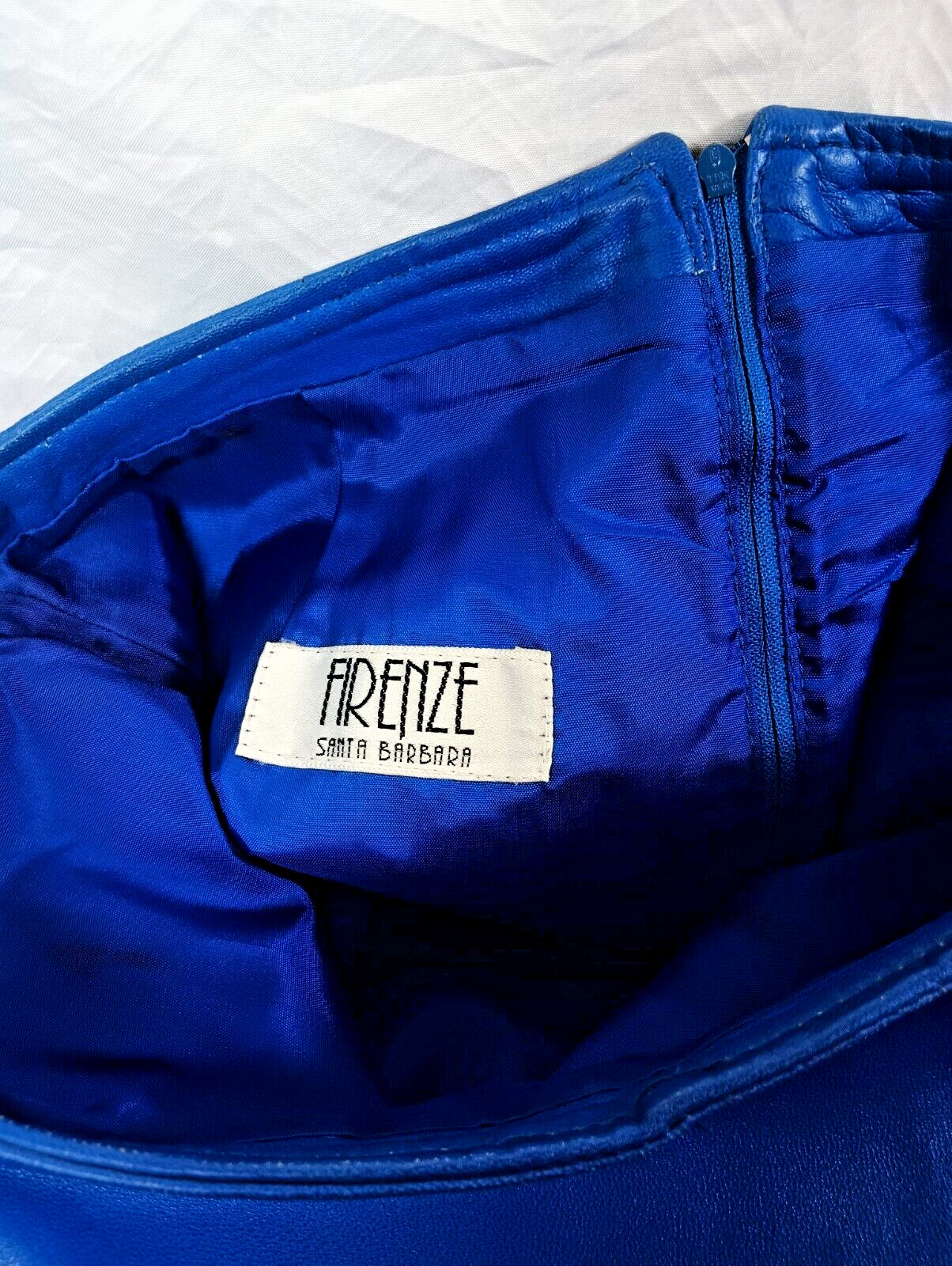 Firenze leather suit, jacket and skirt, blue, size M. DS07