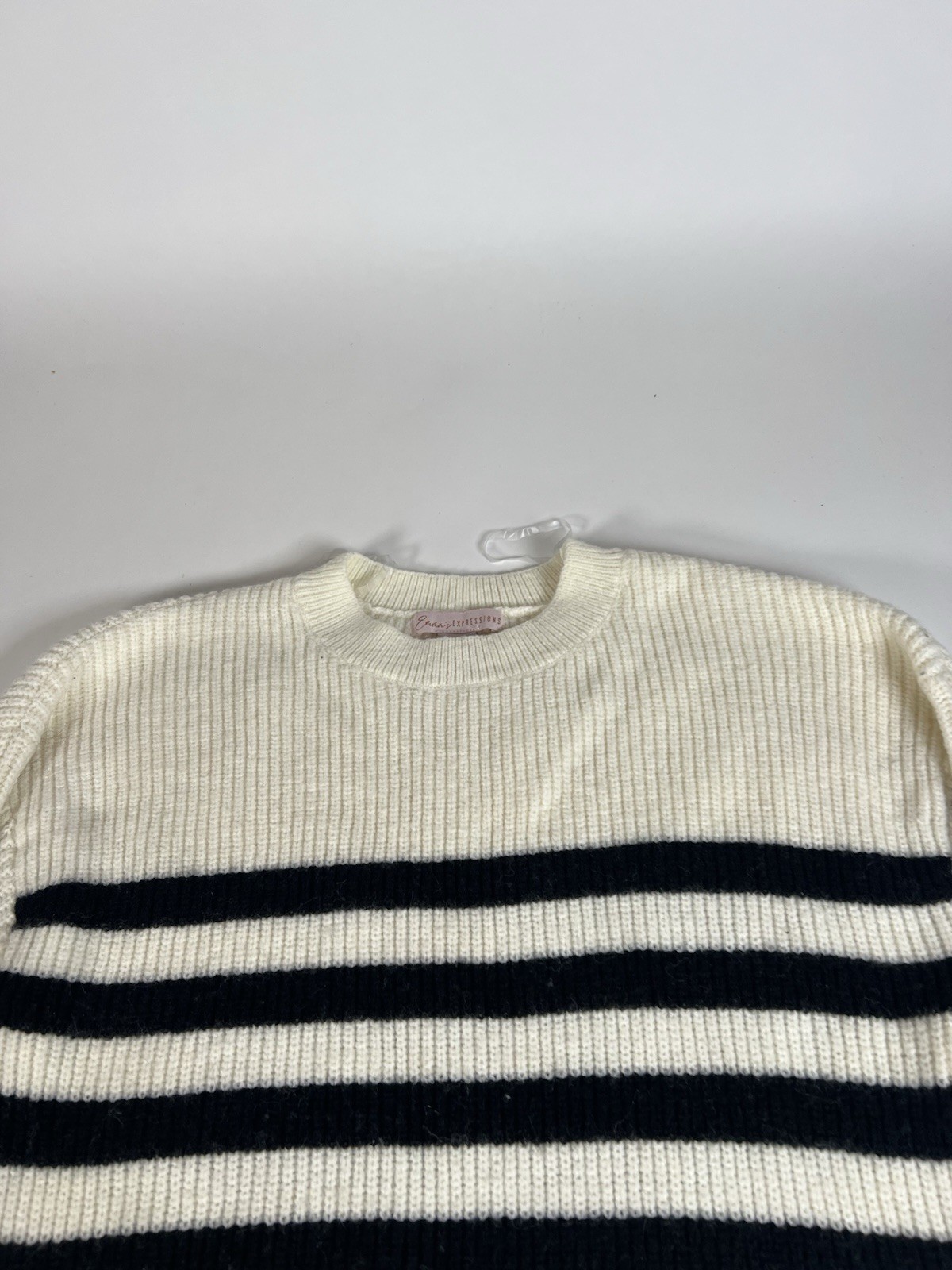 Emma’s Expressions Sweater Cream & Black Striped Boho City Preppy Women’s Size L
