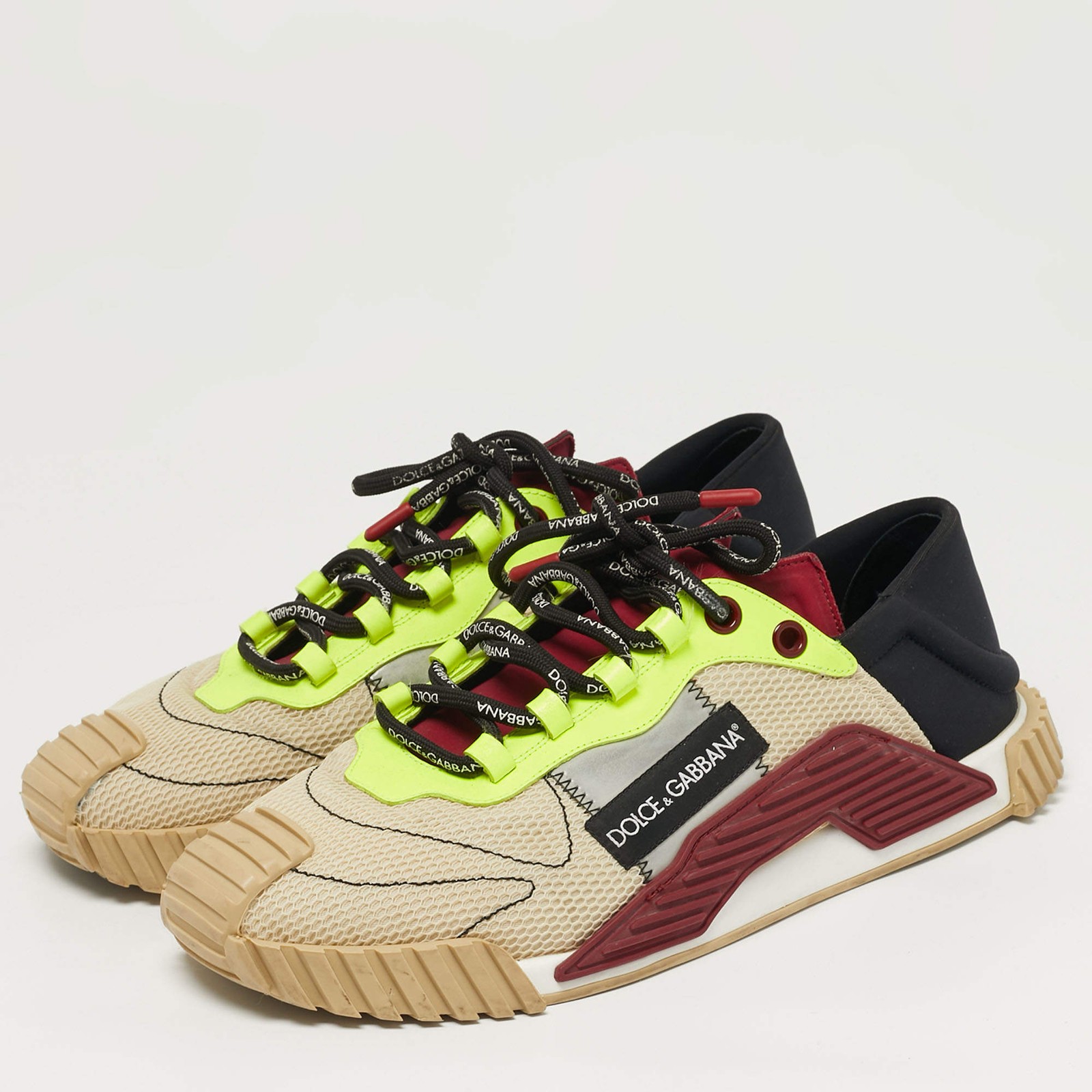 Dolce Gabbana Ns1 Size 44 Multicolor Mesh and Neoprene Lace Up Sneakers