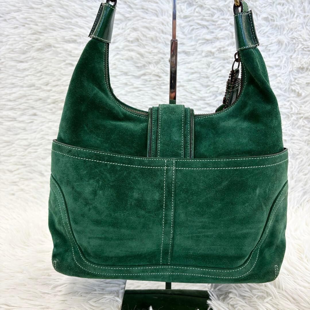 COACH Vintage Suede Hobo Shoulder Bag Green Gold Tassel Women 12.6in Lush Style