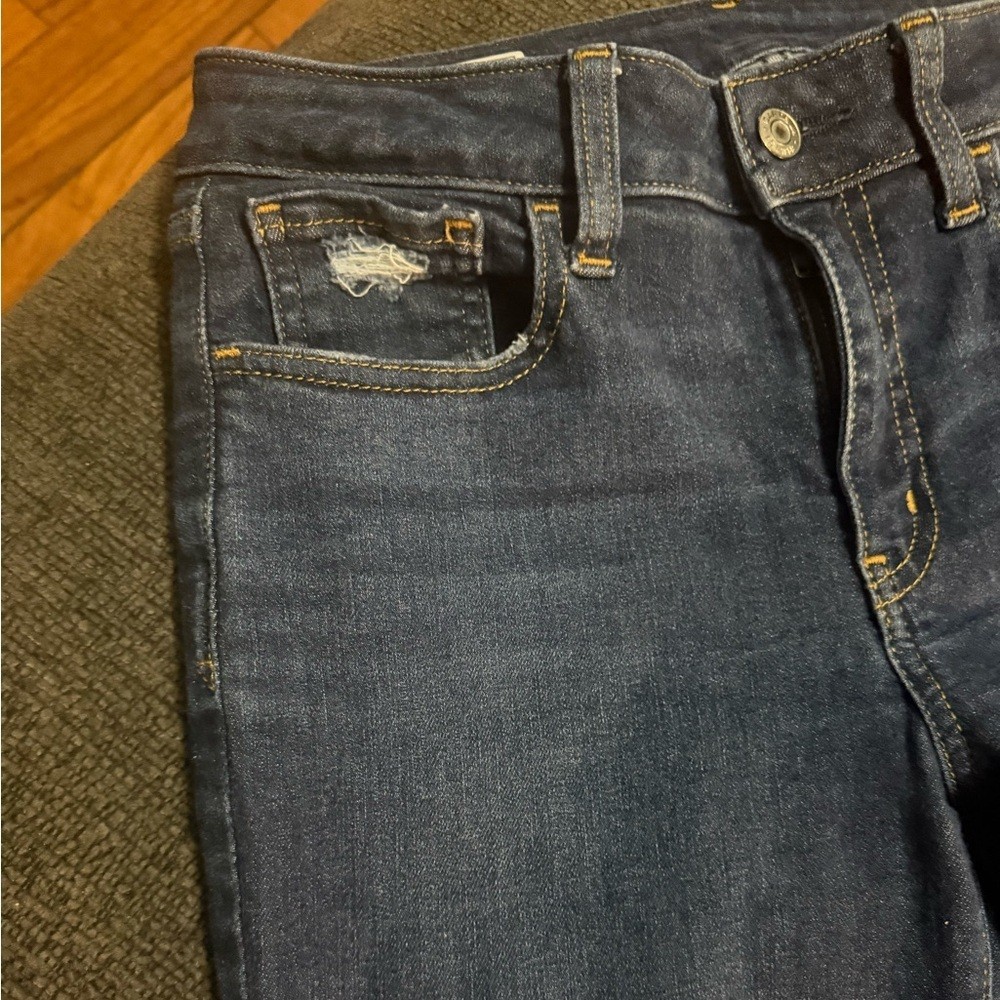 GAP Mid Rise Skinny Jeans Dark Wash Distressed Raw Hem Size 27 4R