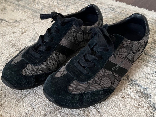 Coach CC Monogram Suede Canvas Black Gray Lace Up Casual Kelson Sneakers Sz 6.5