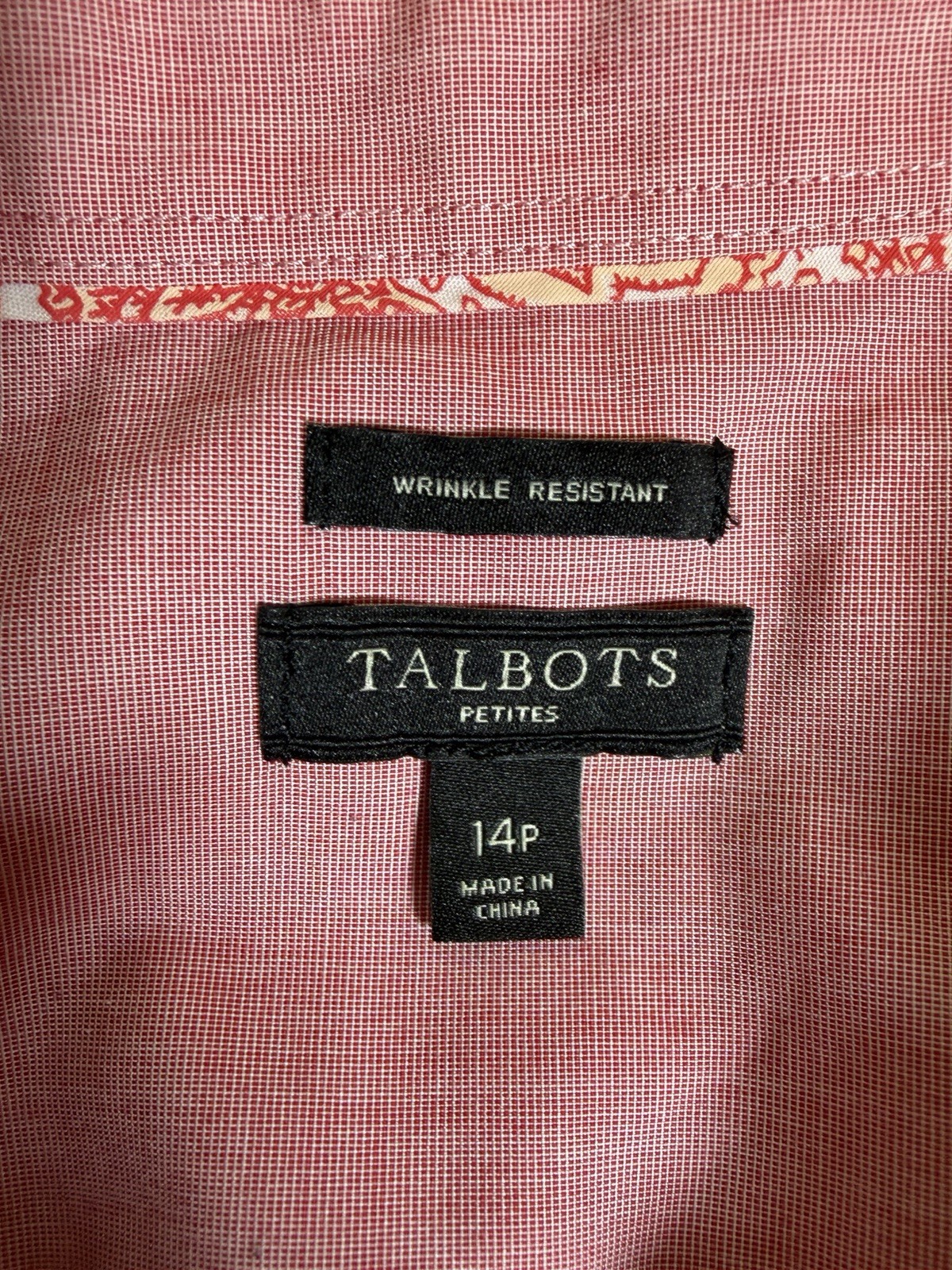 Talbots Button Up Shirt~14 Petite~Long Sleeve Pink Oxford Cotton Classic Office