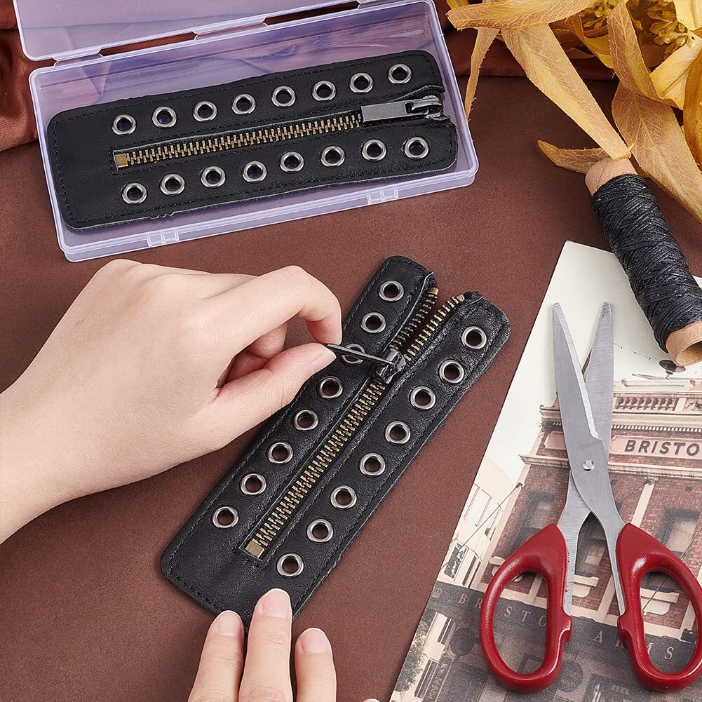 Leather Lace-in Boot Zipper Inserts, 2.1×6.2″ Black-smooth