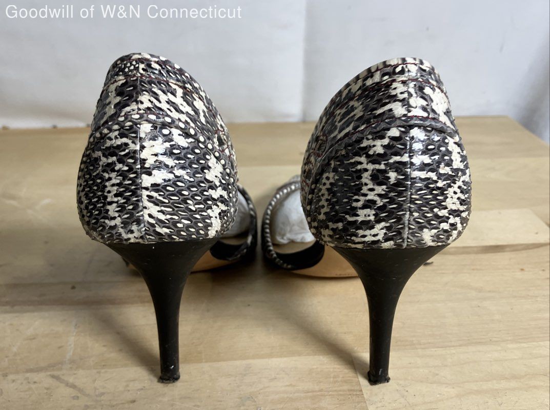 L.A.M.B. Black White Snakeskin Print D’Orsay Pointed Toe Heels Women’s Size 7.5M