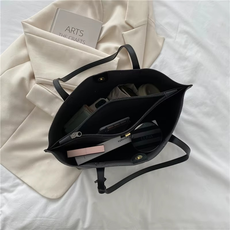 Minimalist Womens Casual Leather Tote Bag Large Capacity Shoulder Shopper Bag