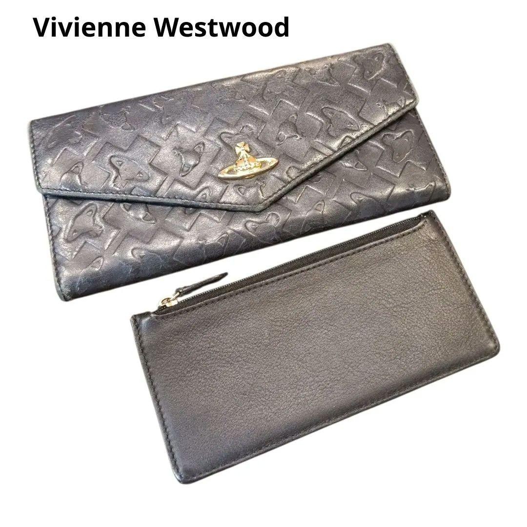 Vivienne Westwood Embossed Leather Trifold Wallet Black Orb 9cm/3.54in