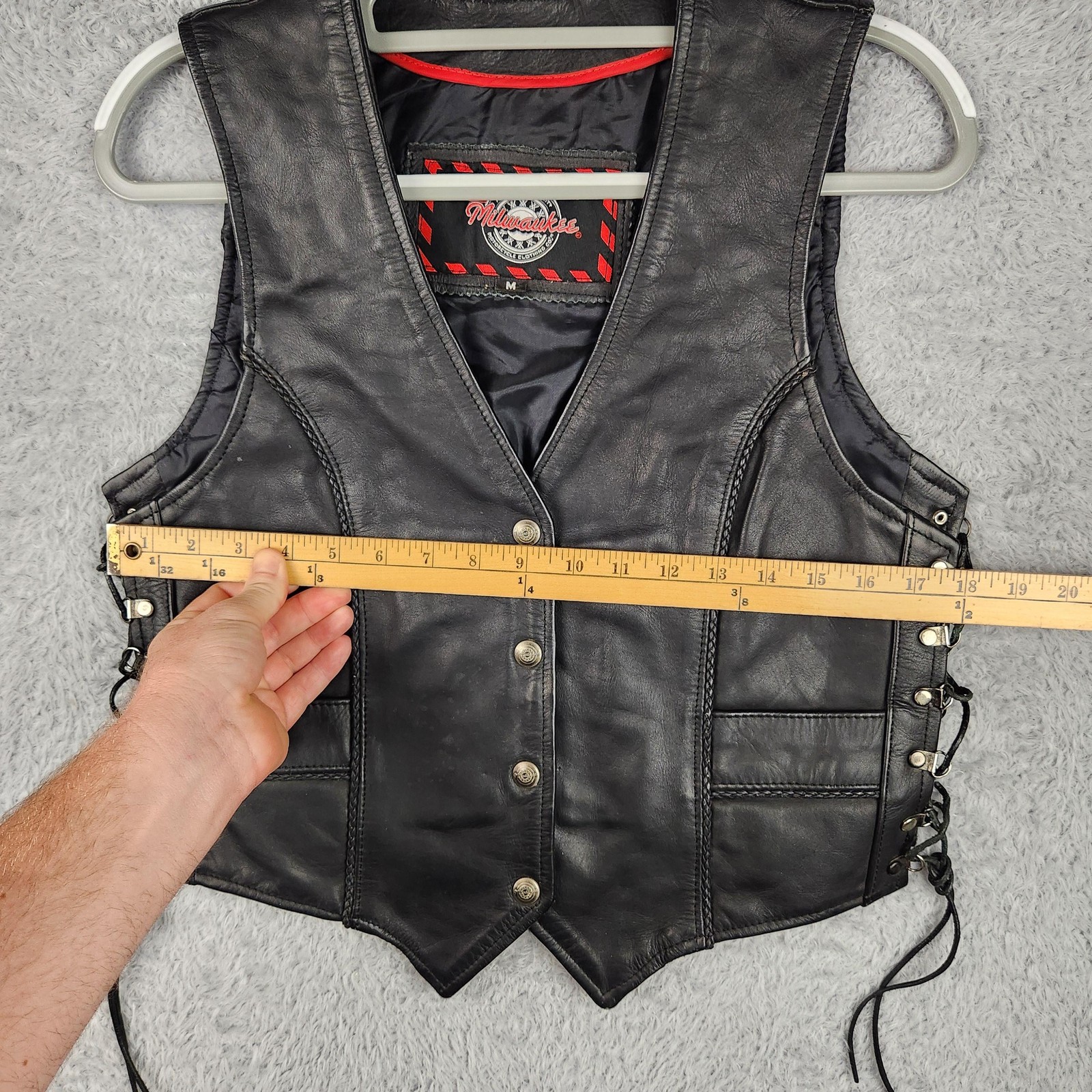 Milwaukee Leather Vest Womens Medium Black Snap Lace Up Biker Motorcycle Riding