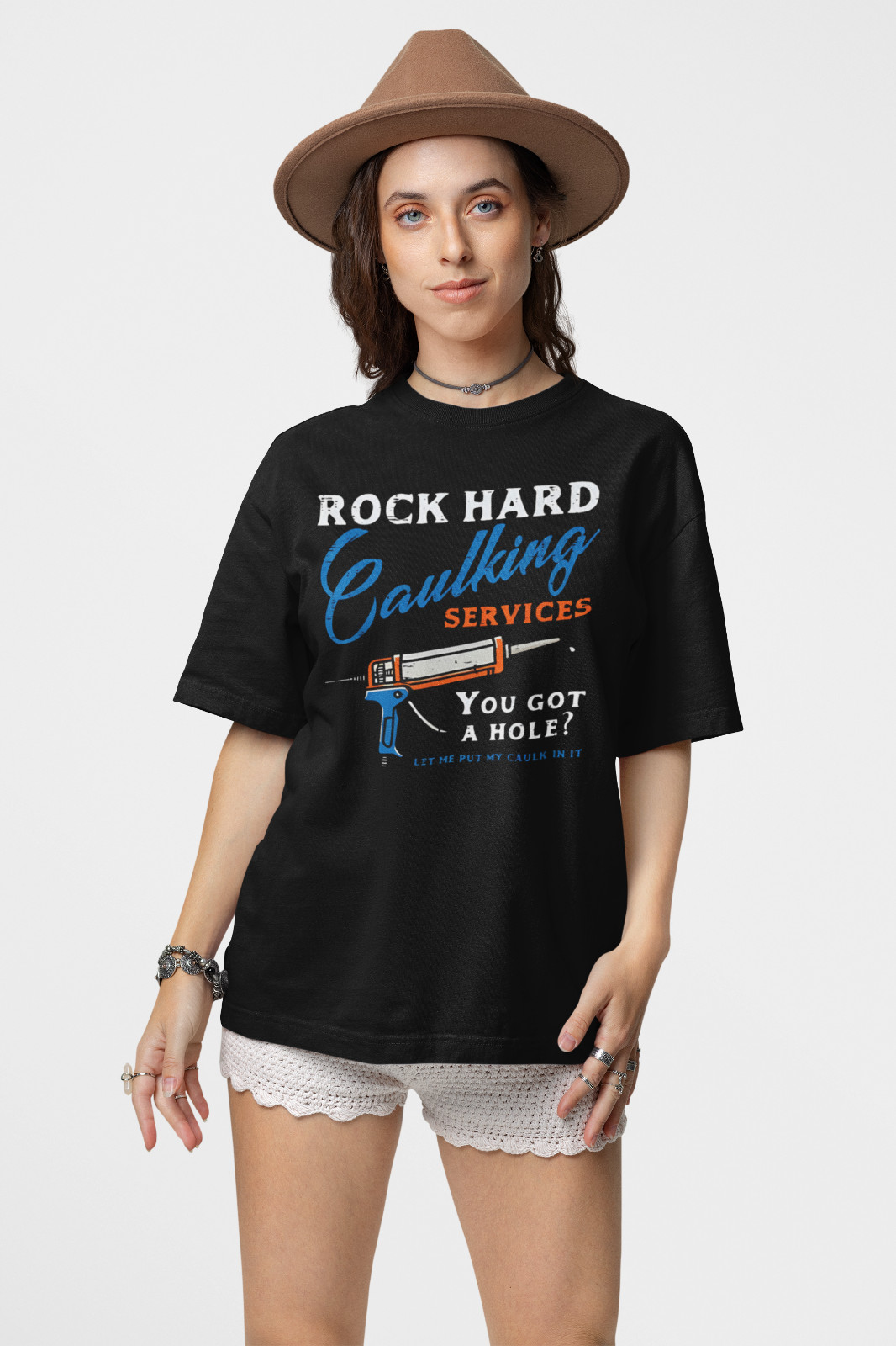 Rock Hard Caulking Services Shirt Funny Construction Tradesman Joke Tee