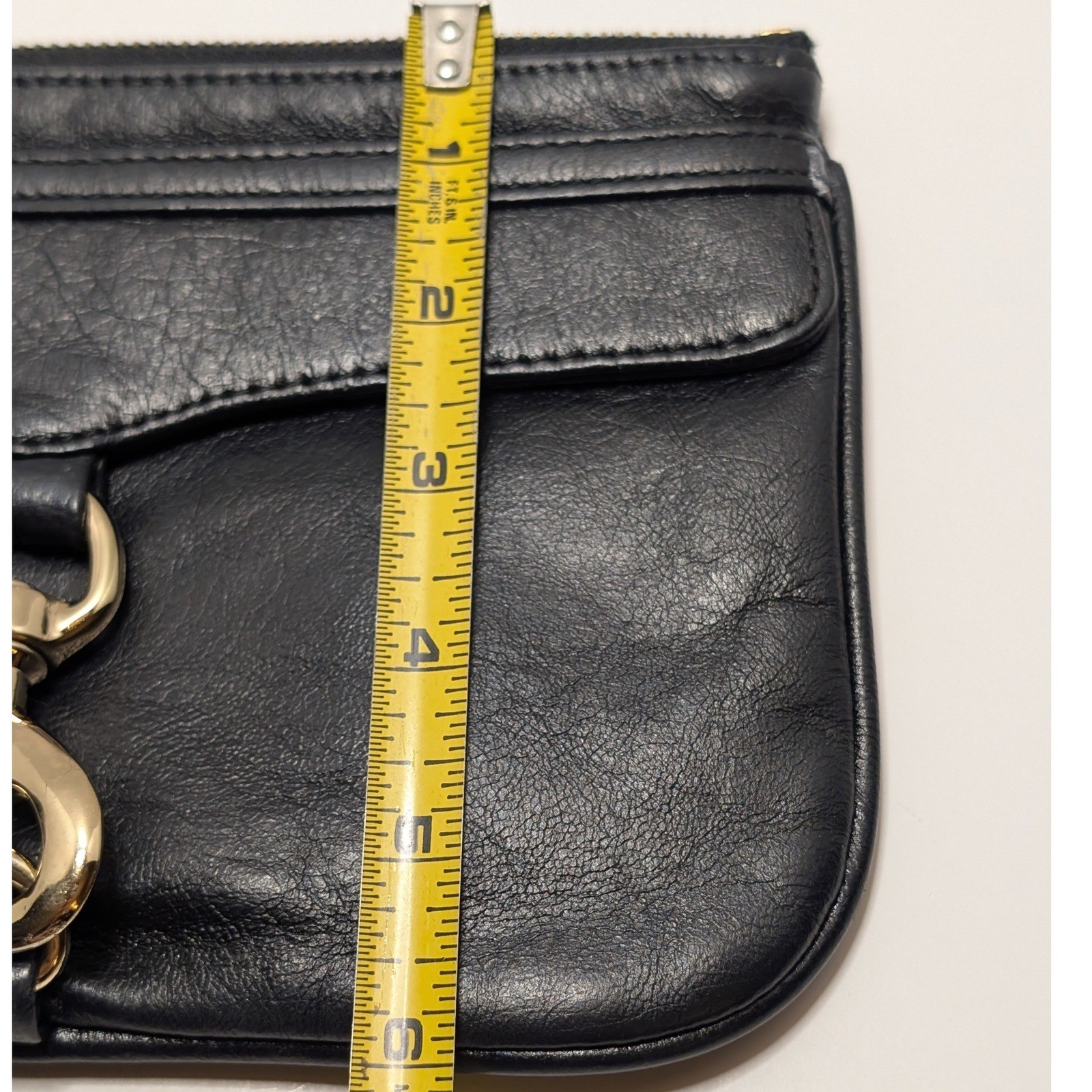 Rebecca Minkoff MAC Wristlet Clutch Black Leather Gold Hardware Polka Dot Lining