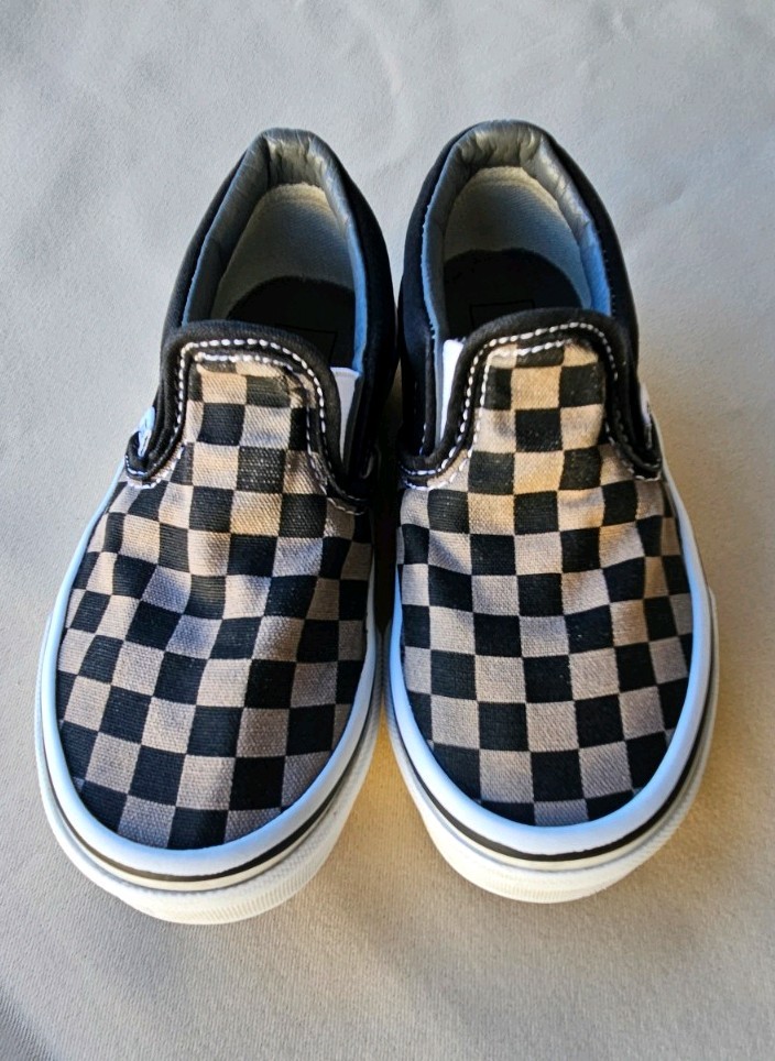 VANS Classic Slip-On Shoes In Size 11.5 In Toddlers Black/Pewter Checkerboard