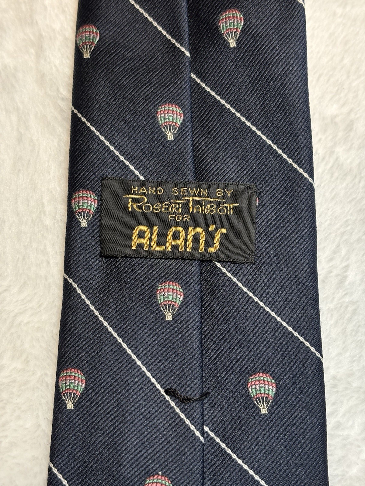 Robert Talbot Hand Sewn Necktie Silk Vintage Navy Blue Hot Air Balloon England
