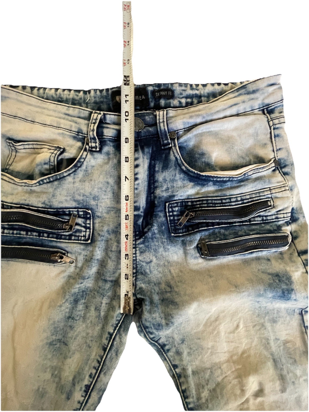Waimea Men’s Stretch Skinny Denim Size 30 Acid Wash Moto Zipper Distressed Jeans