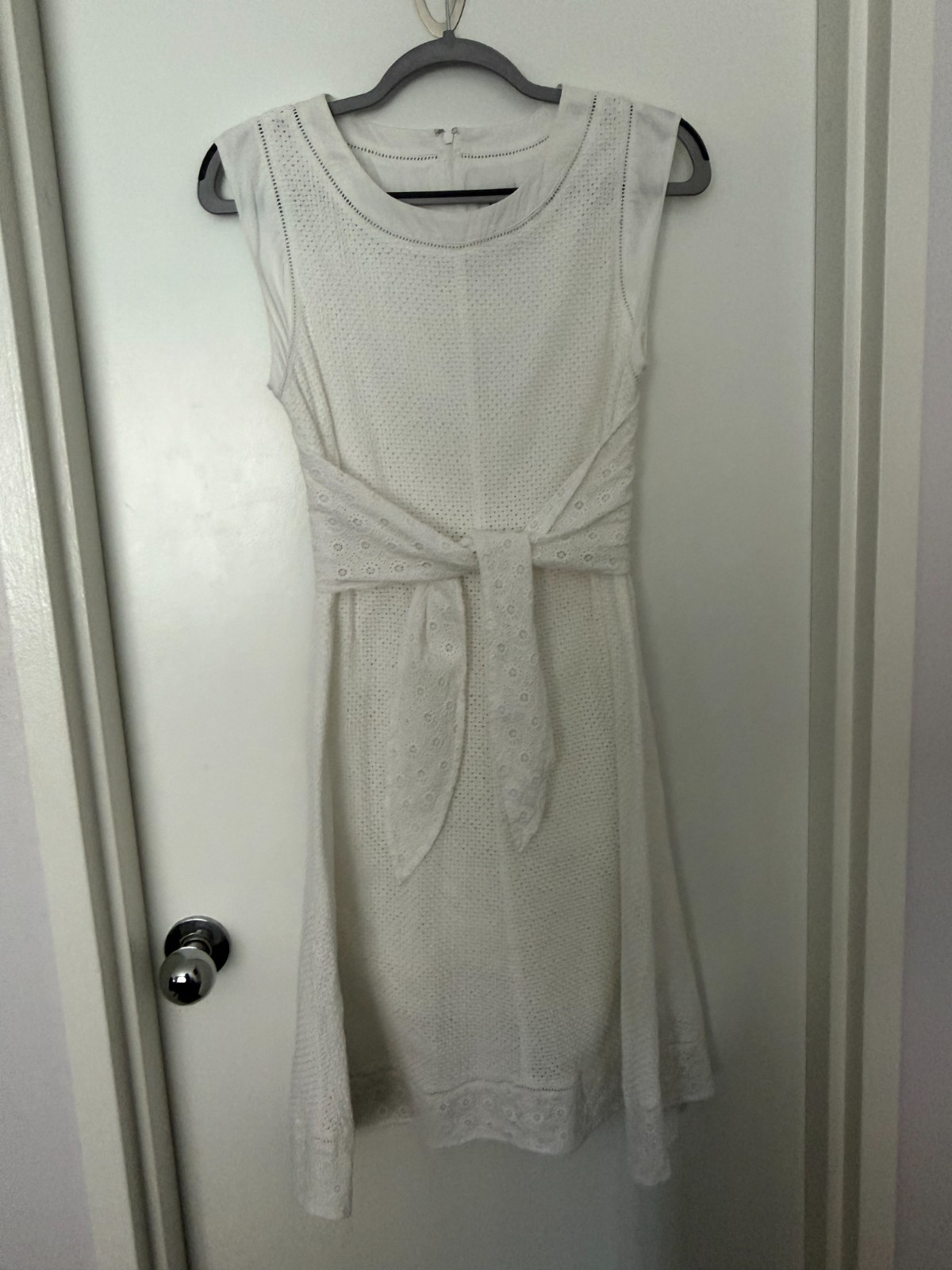 CAbi Lizzie White Eyelet Dress US Size 2 Tie-Front Fit & Flare Lace #5106