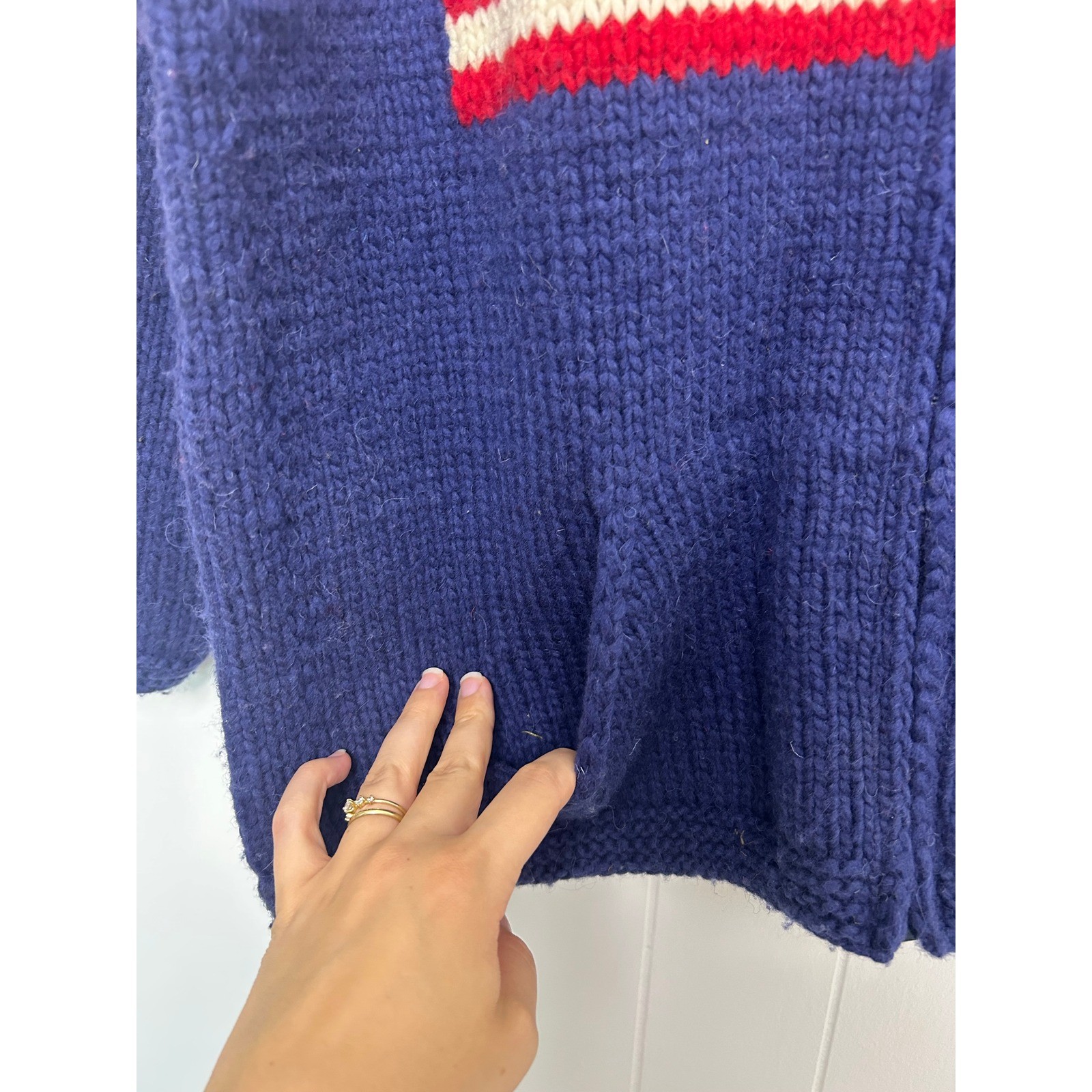 Woolies Vintage American Flag Knit Full Zip Cardigan Sweater Made in Ecuador